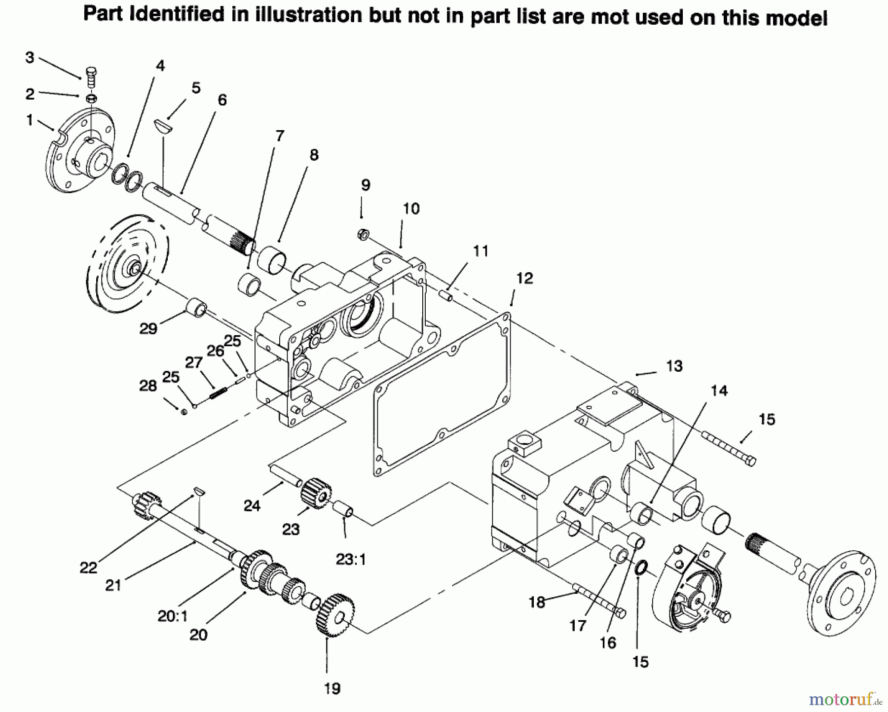 Toro Neu Mowers, Lawn & Garden Tractor Seite 1 73422 (416-8) - Toro 416-8 Garden Tractor, 1996 (6900001-6999999) TRANSMISSION 8-SPEED 8 PINION #1