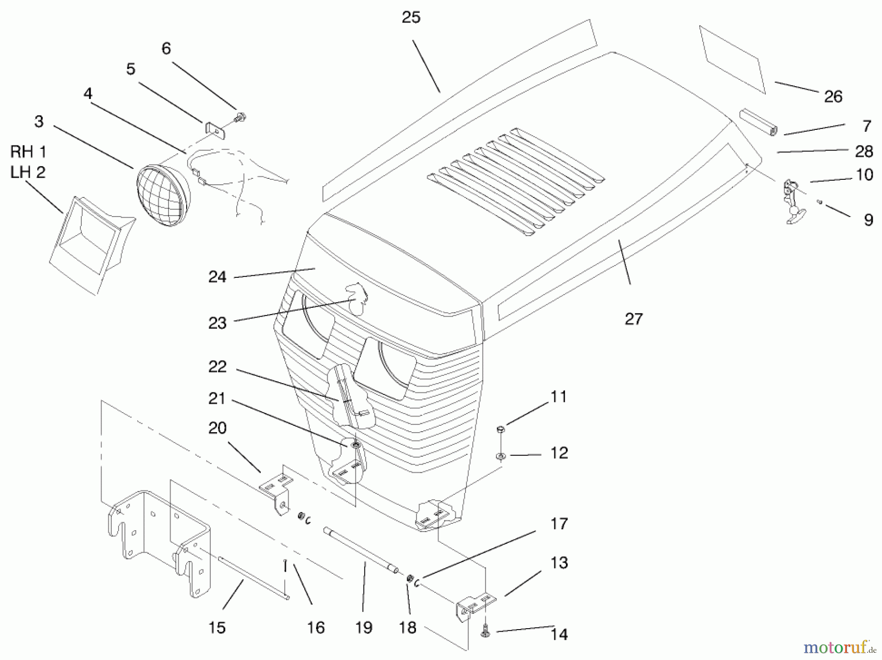  Toro Neu Mowers, Lawn & Garden Tractor Seite 1 73422 (416-8) - Toro 416-8 Garden Tractor, 1997 (7900001-7999999) HOOD ASSEMBLY