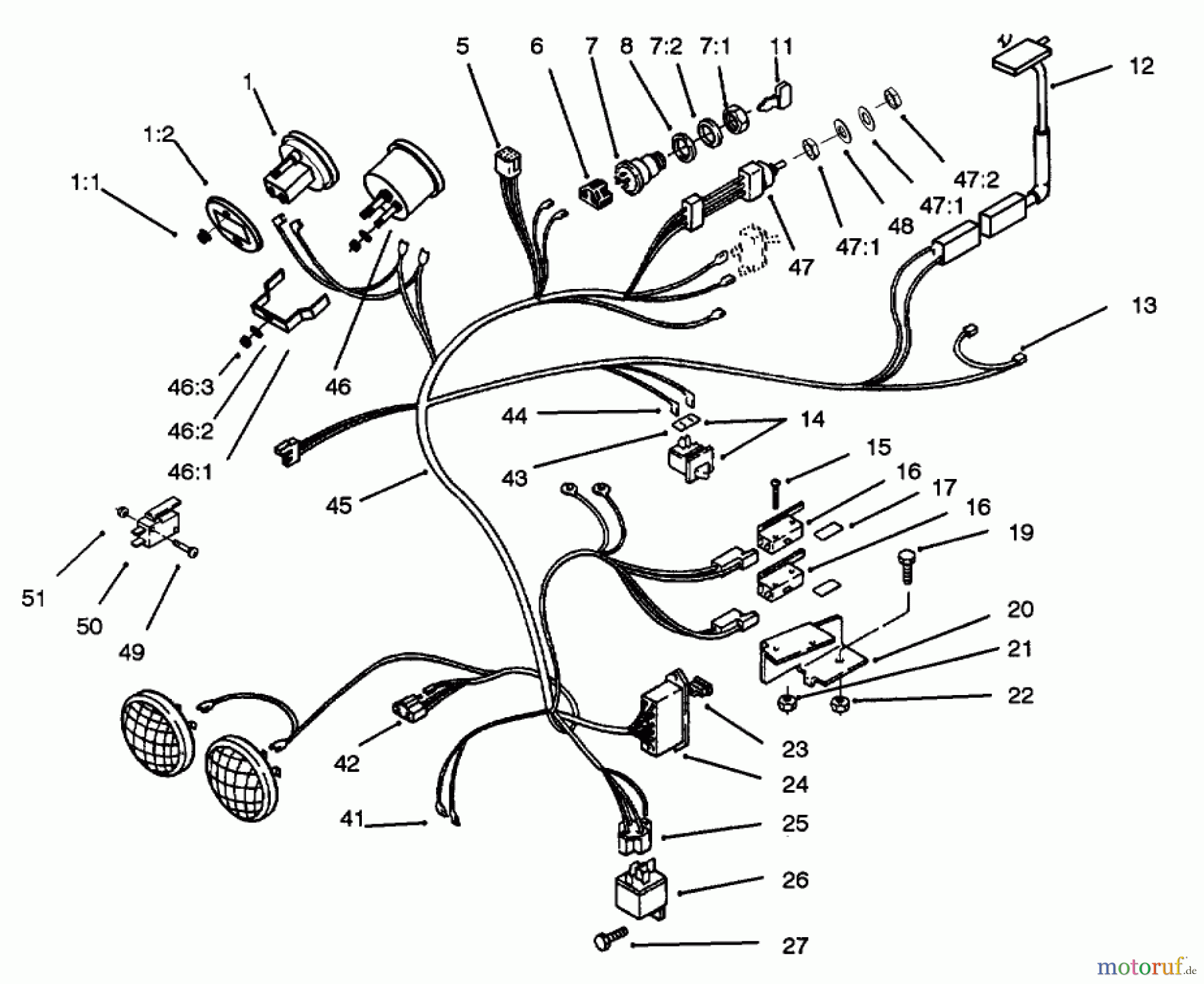Toro Neu Mowers, Lawn & Garden Tractor Seite 1 73423 (416-H) - Toro 416-H Garden Tractor, 1996 (6900001-6999999) 416-H WIRE HARNESS ATTACHMENT & COMPONENT-S