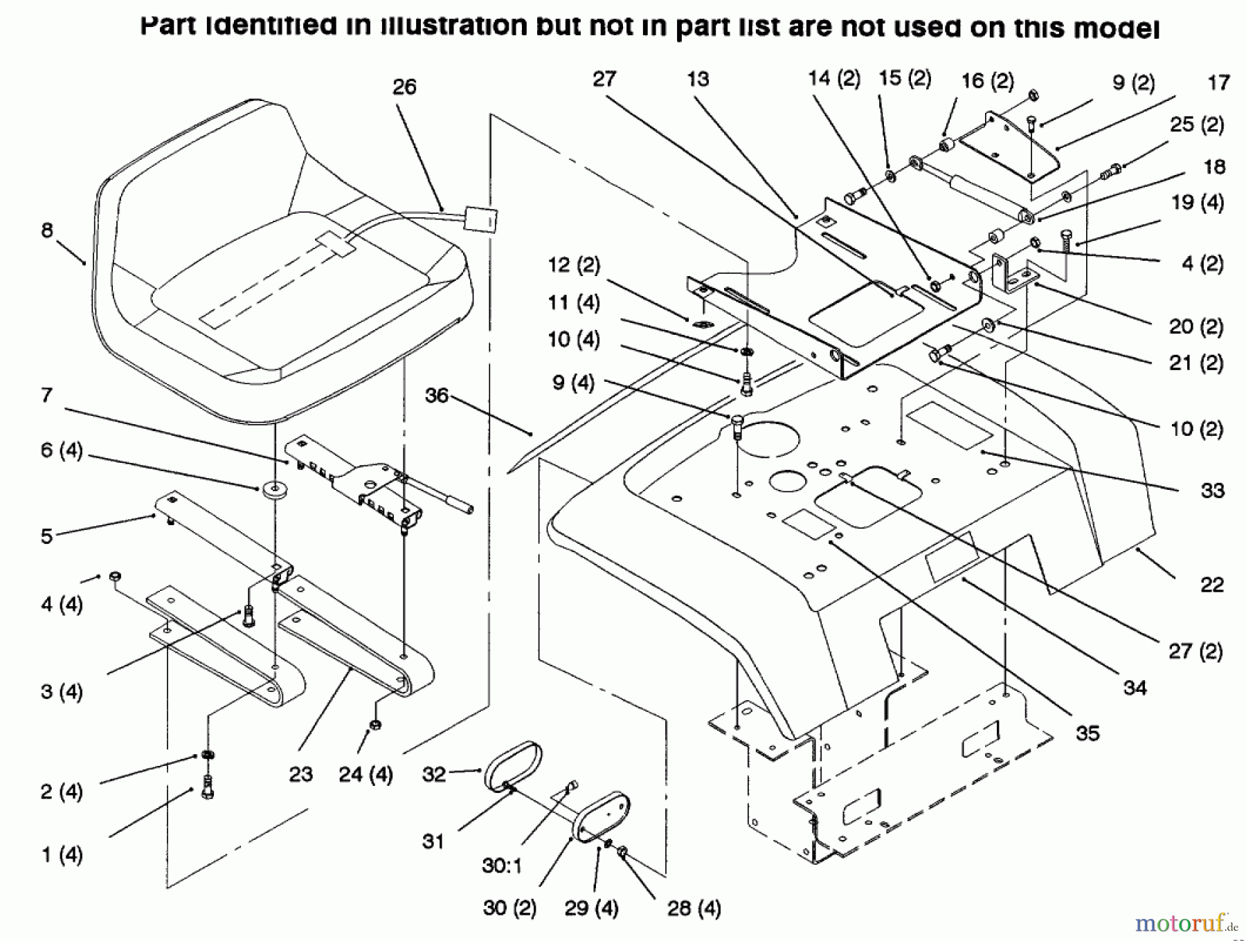 Toro Neu Mowers, Lawn & Garden Tractor Seite 1 73423 (416-H) - Toro 416-H Garden Tractor, 1996 (6900001-6999999) FENDER, SEAT