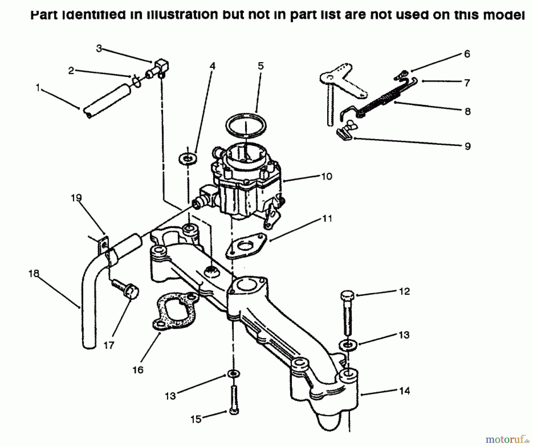  Toro Neu Mowers, Lawn & Garden Tractor Seite 1 73423 (416-H) - Toro 416-H Garden Tractor, 1996 (6900001-6999999) INTAKE MANIFOLD & CARBURETOR