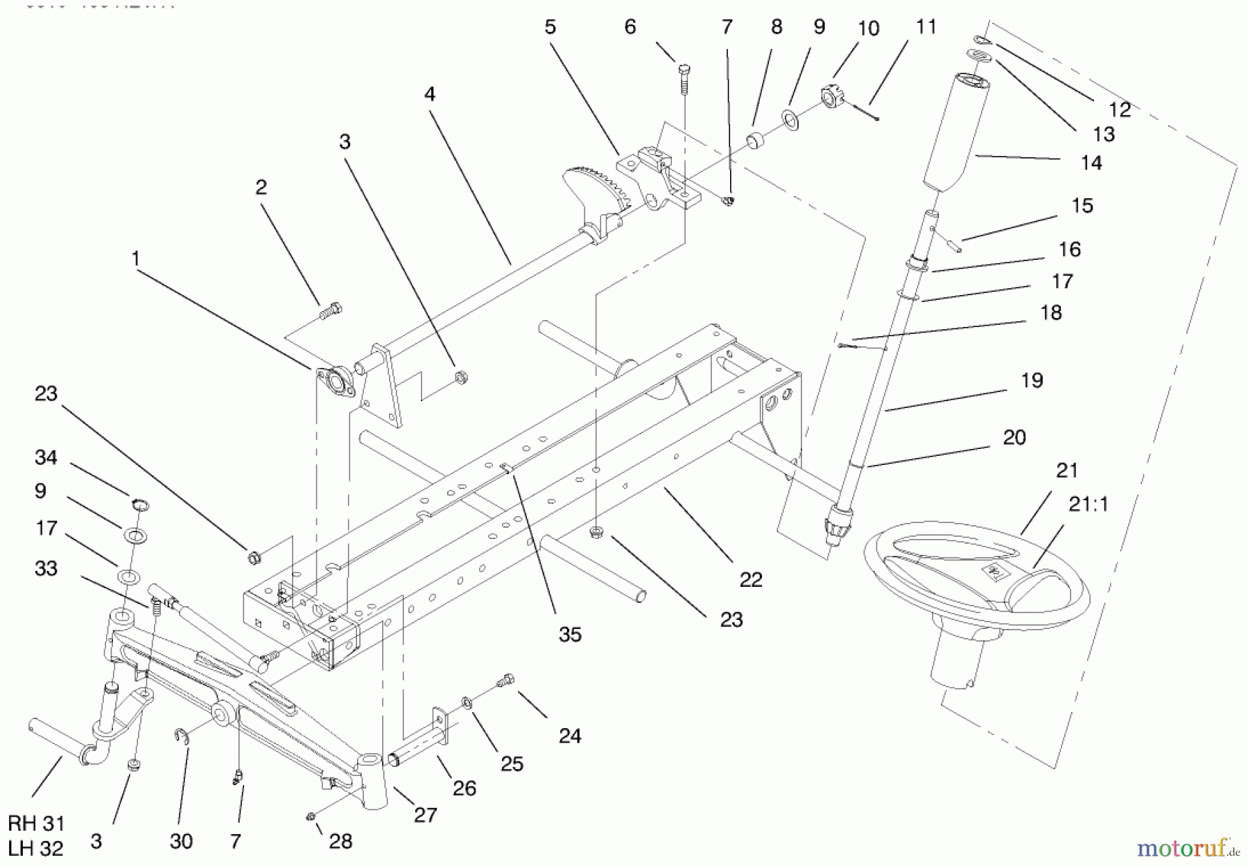  Toro Neu Mowers, Lawn & Garden Tractor Seite 1 73423 (416-H) - Toro 416-H Garden Tractor, 1997 (7900001-7999999) FRAME AXLE AND STEERING SYSTEM