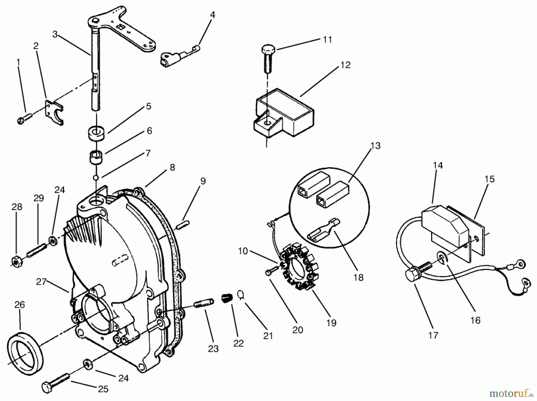 Toro Neu Mowers, Lawn & Garden Tractor Seite 1 73423 (416-H) - Toro 416-H Garden Tractor, 1997 (7900001-7999999) GEAR CASE & IGNITION CONTROLS