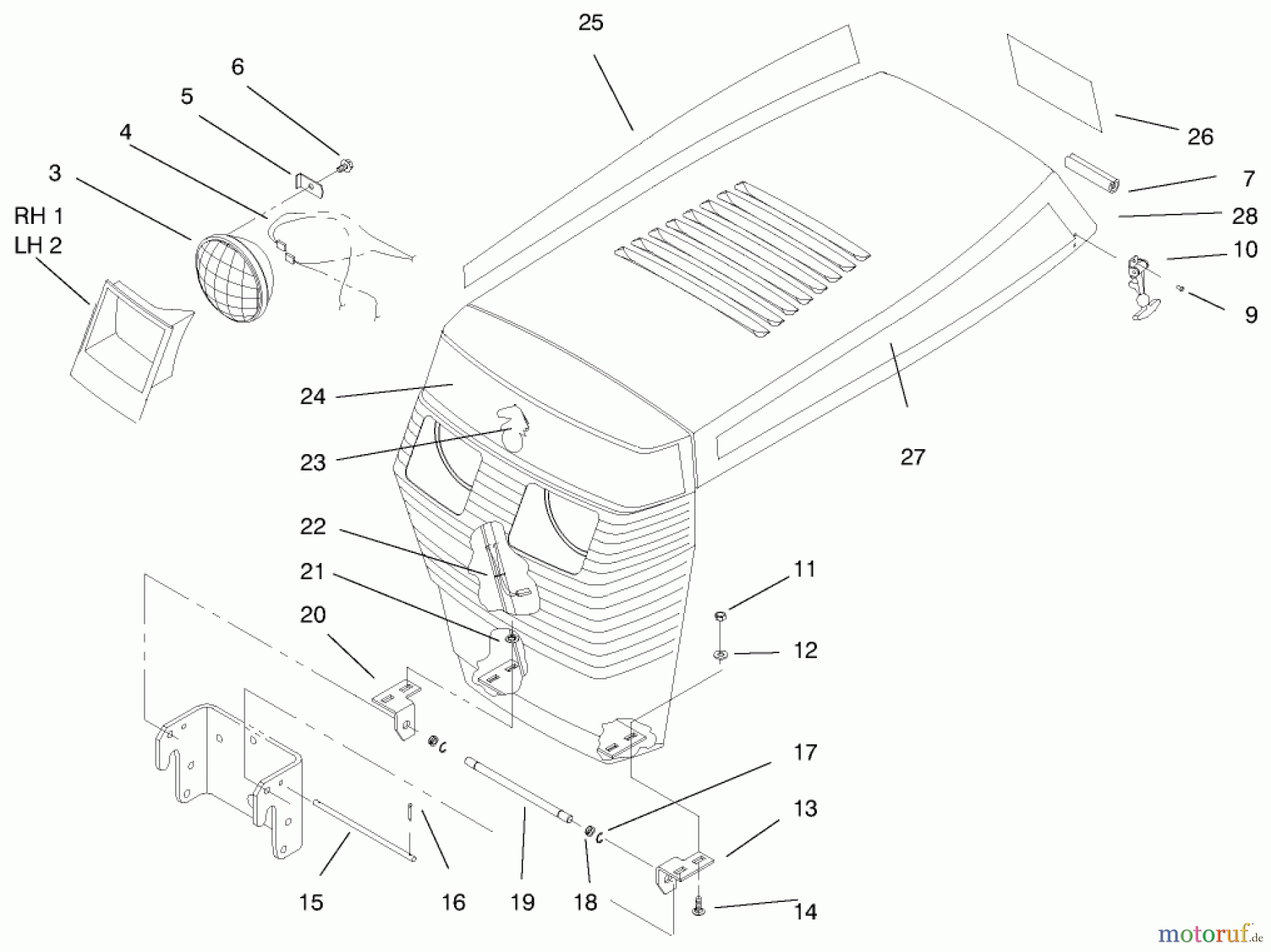  Toro Neu Mowers, Lawn & Garden Tractor Seite 1 73423 (416-H) - Toro 416-H Garden Tractor, 1997 (7900001-7999999) HOOD ASSEMBLY