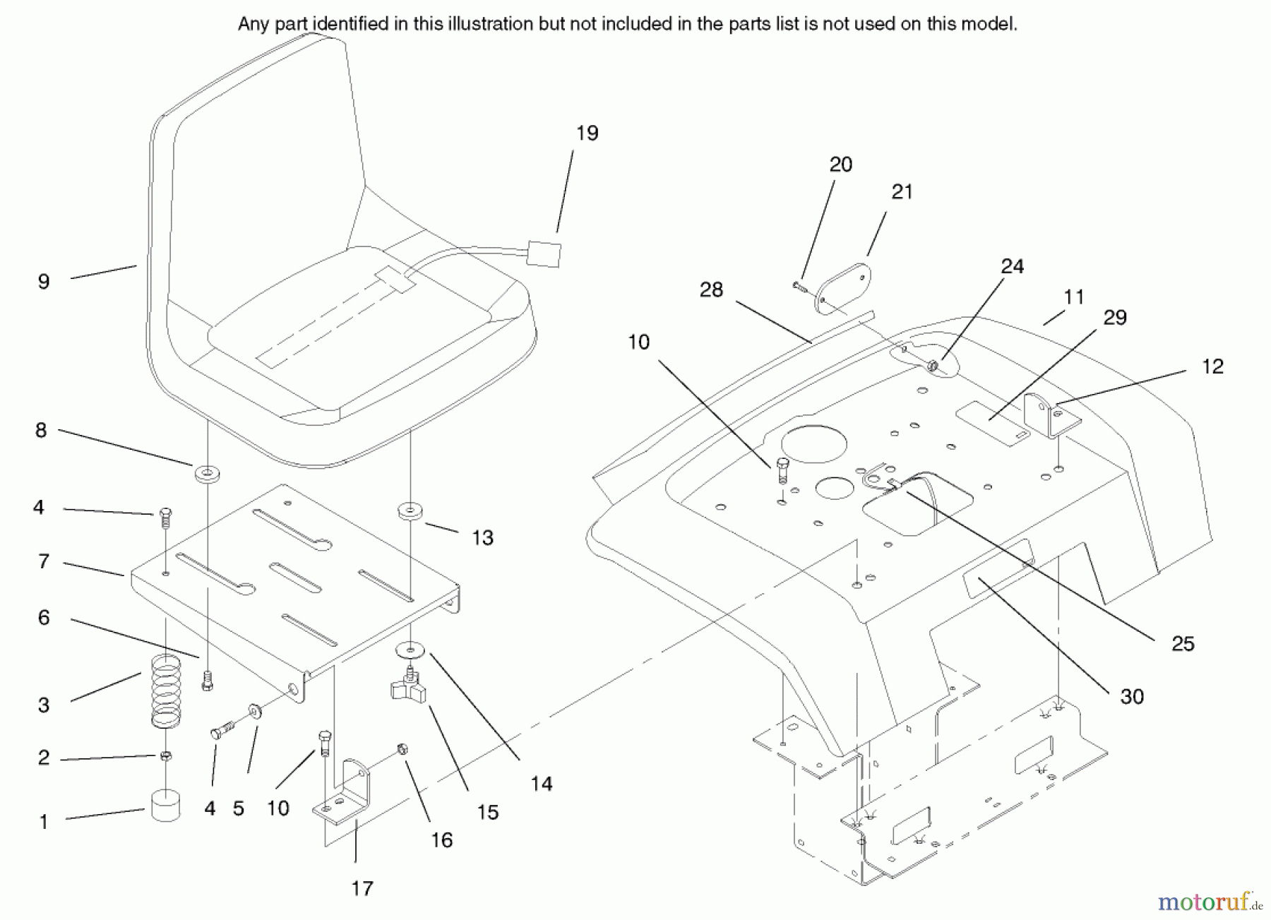 Toro Neu Mowers, Lawn & Garden Tractor Seite 1 73428 (312-8) - Toro 312-8 Garden Tractor, 1998 (8900001-8900499) FENDER, SEAT & REFLECTORS