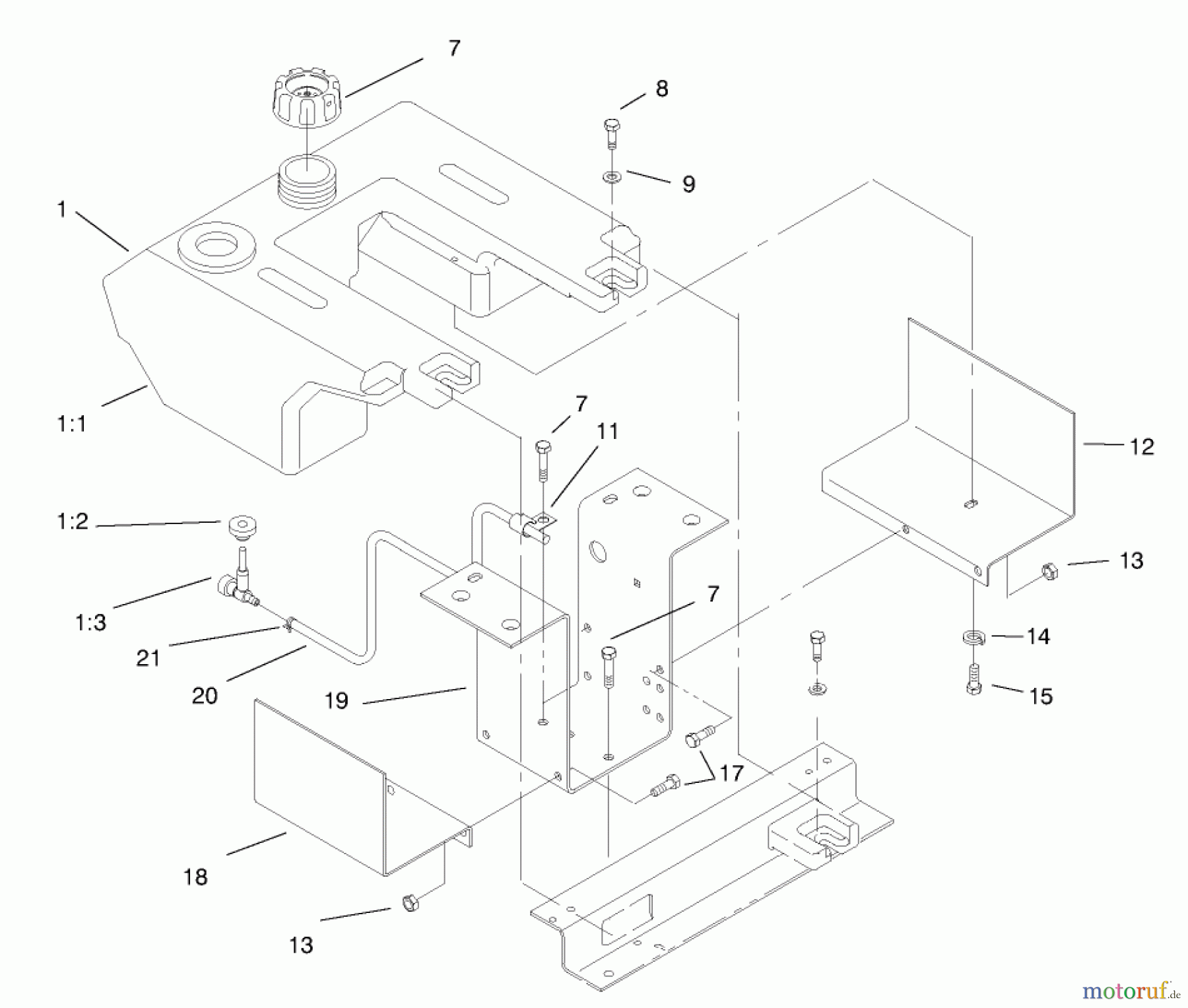 Toro Neu Mowers, Lawn & Garden Tractor Seite 1 73428 (312-8) - Toro 312-8 Garden Tractor, 1998 (8900001-8900499) FUEL TANK ASSEMBLY