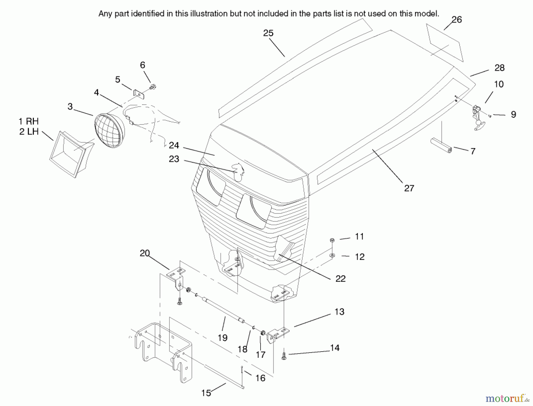 Toro Neu Mowers, Lawn & Garden Tractor Seite 1 73428 (312-8) - Toro 312-8 Garden Tractor, 1998 (8900001-8900499) HOOD ASSEMBLY
