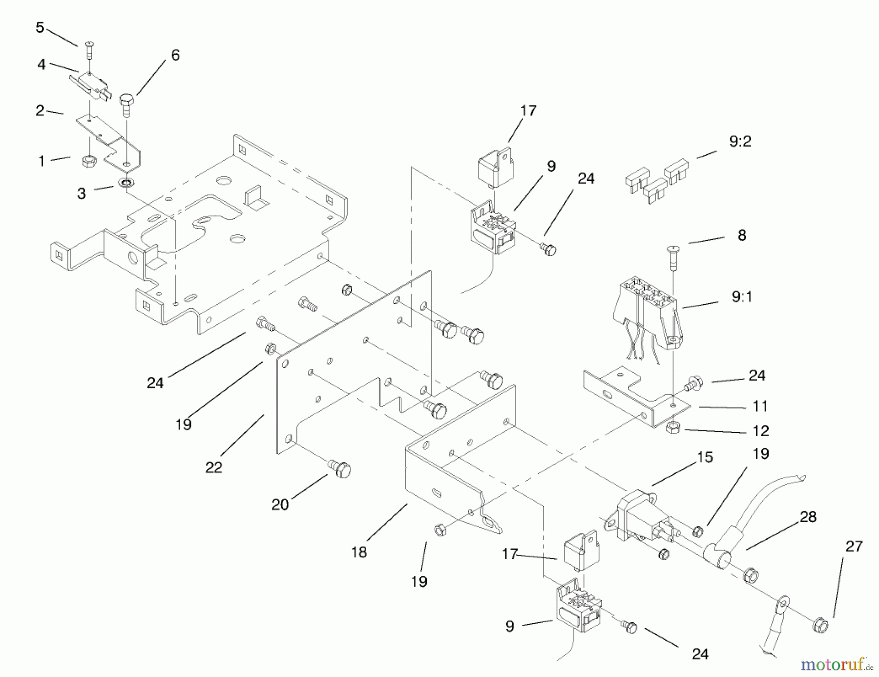 Toro Neu Mowers, Lawn & Garden Tractor Seite 1 73428 (312-8) - Toro 312-8 Garden Tractor, 1998 (8900001-8900499) HOODSTAND ELECTRICAL HOUSING & WIRE HARNESS