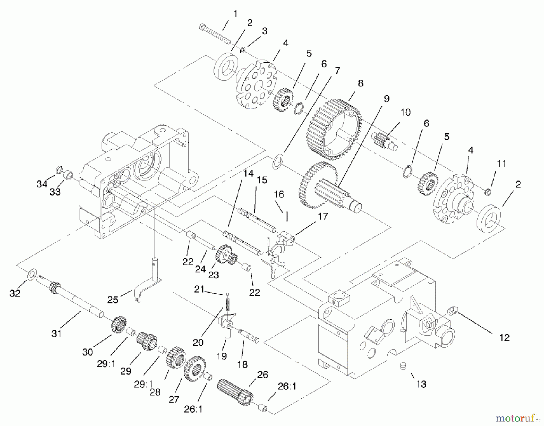 Toro Neu Mowers, Lawn & Garden Tractor Seite 1 73428 (312-8) - Toro 312-8 Garden Tractor, 1998 (8900001-8900499) TRANSMISSION 8-SPEED 4 PINION #2