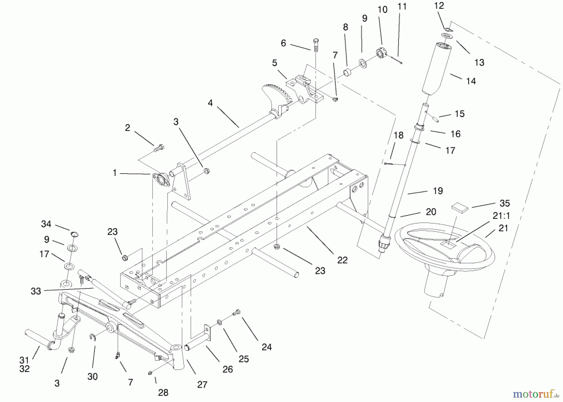 Toro Neu Mowers, Lawn & Garden Tractor Seite 1 73449 (314-8) - Toro 314-8 Garden Tractor, 2000 (200000001-200999999) FRAME, AXLE & STEERING SYSTEM
