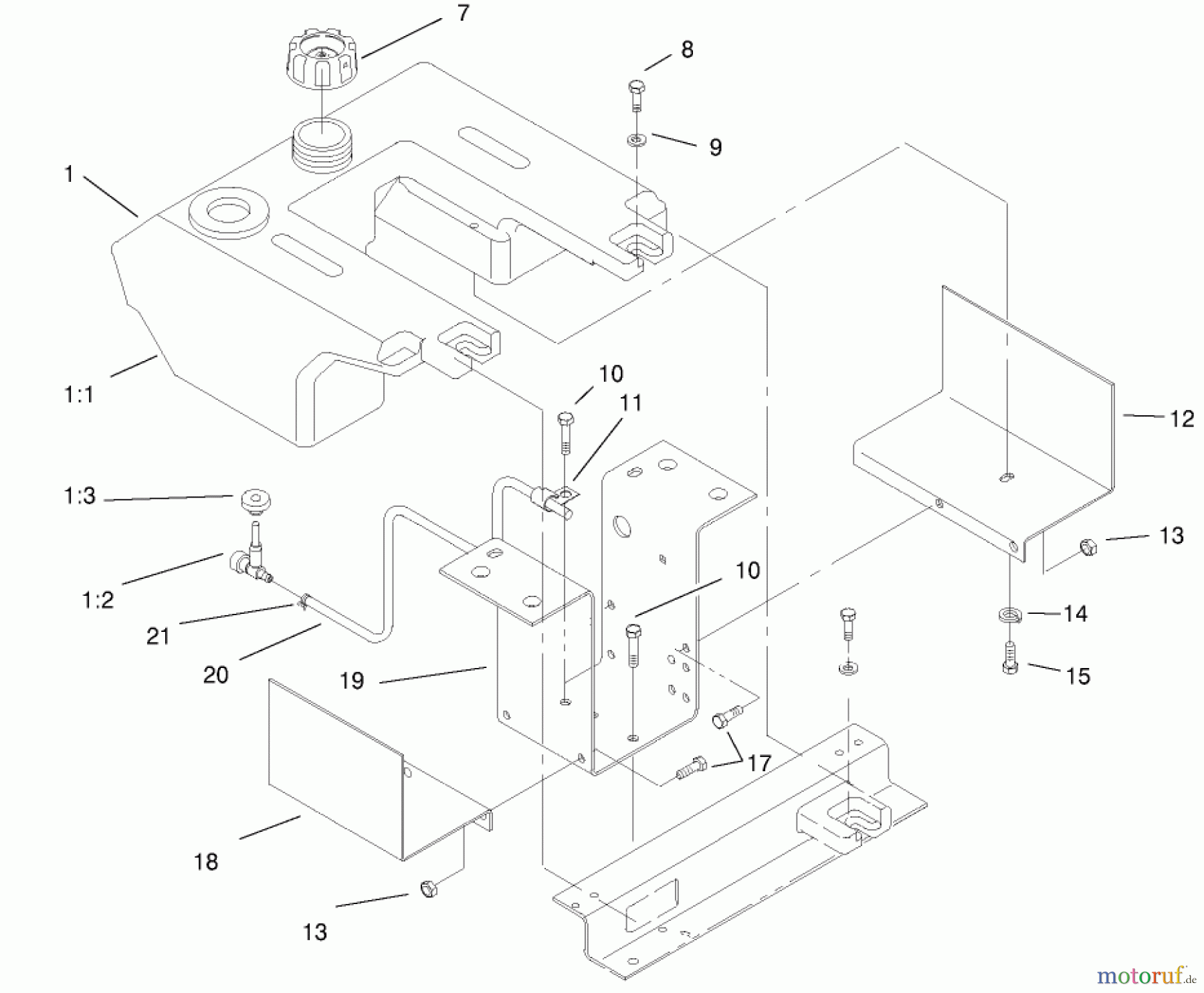 Toro Neu Mowers, Lawn & Garden Tractor Seite 1 73449 (314-8) - Toro 314-8 Garden Tractor, 2000 (200000001-200999999) FUEL TANK ASSEMBLY