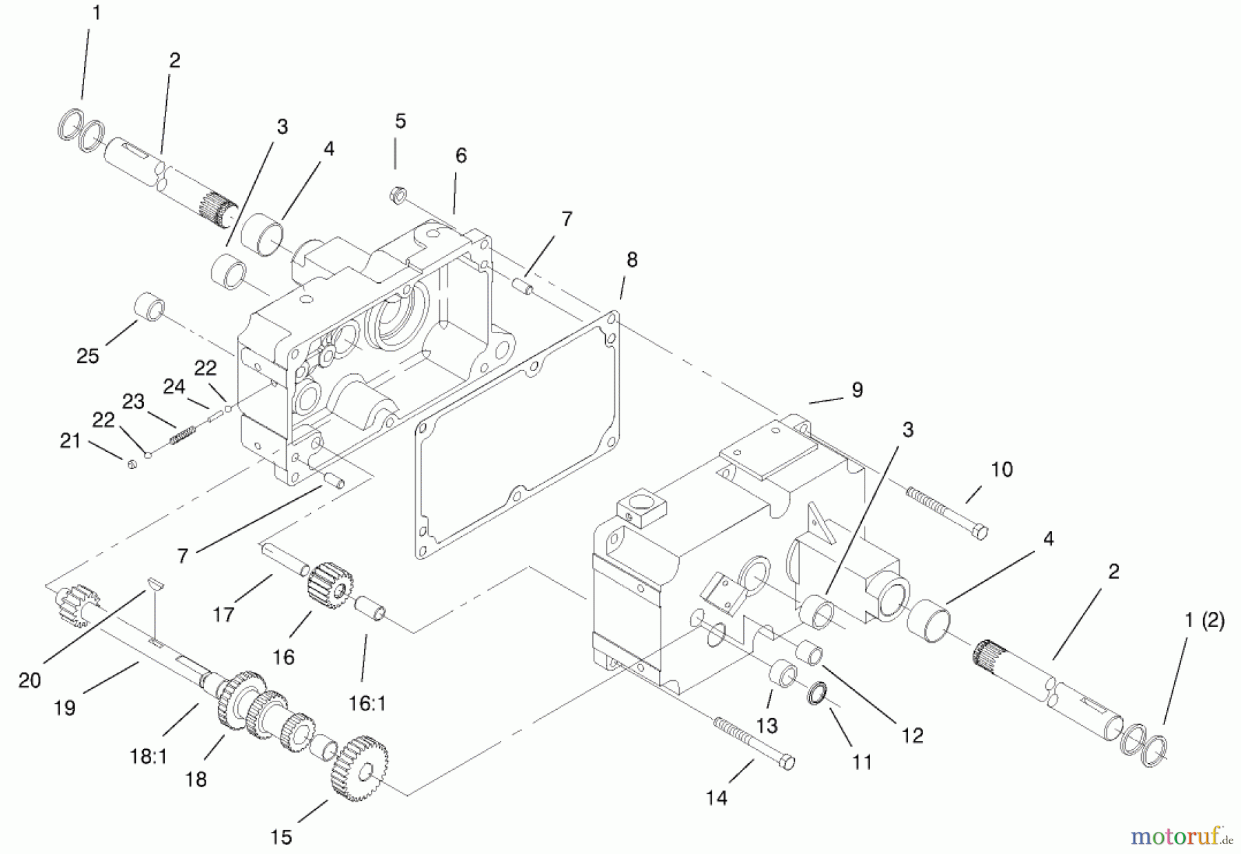 Toro Neu Mowers, Lawn & Garden Tractor Seite 1 73449 (314-8) - Toro 314-8 Garden Tractor, 2000 (200000001-200999999) TRANSMISSION 8-SPEED 4 PINION (MODEL 73429 ONLY) #1