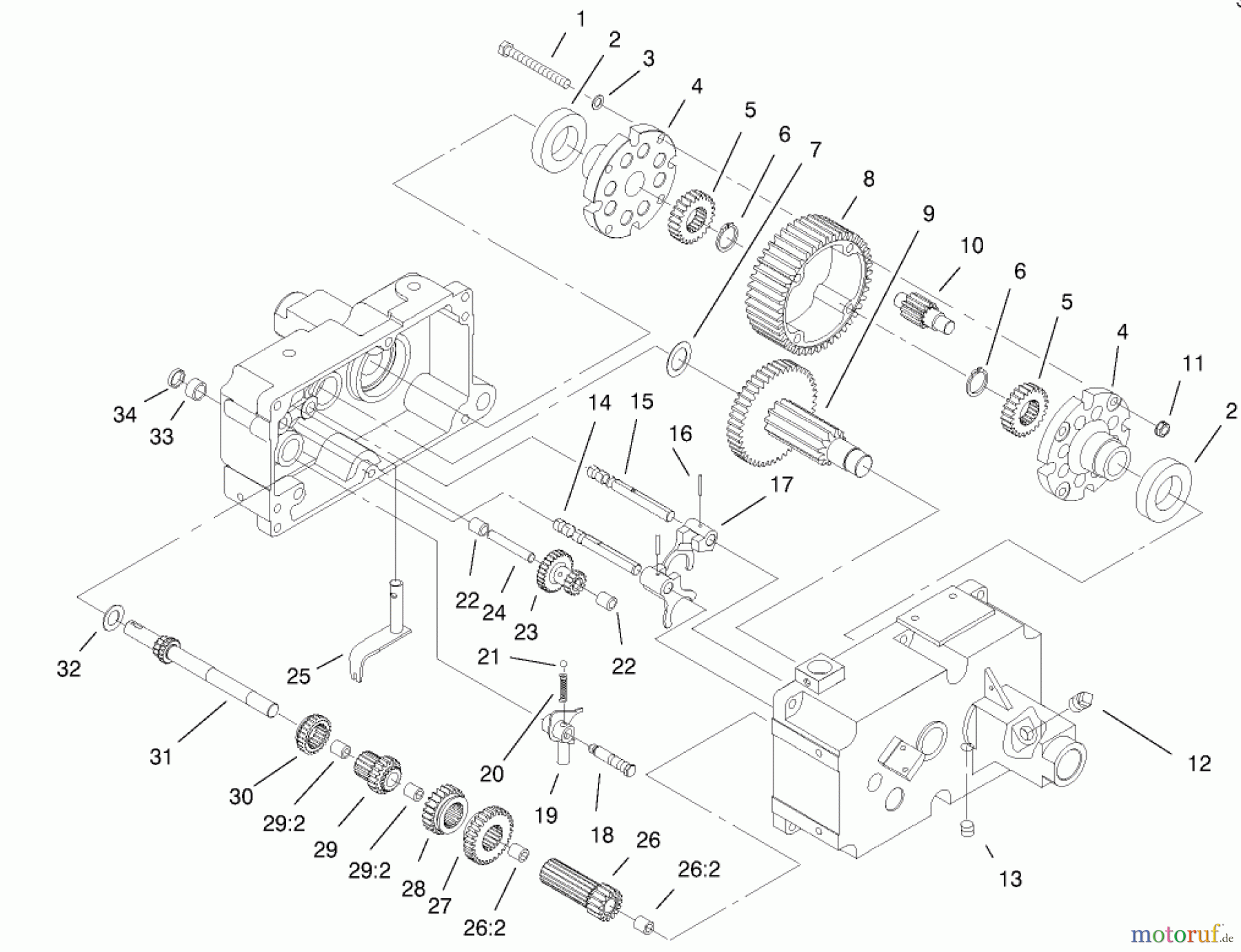 Toro Neu Mowers, Lawn & Garden Tractor Seite 1 73449 (314-8) - Toro 314-8 Garden Tractor, 2000 (200000001-200999999) TRANSMISSION 8-SPEED 4 PINION (MODEL 73429 ONLY) #2