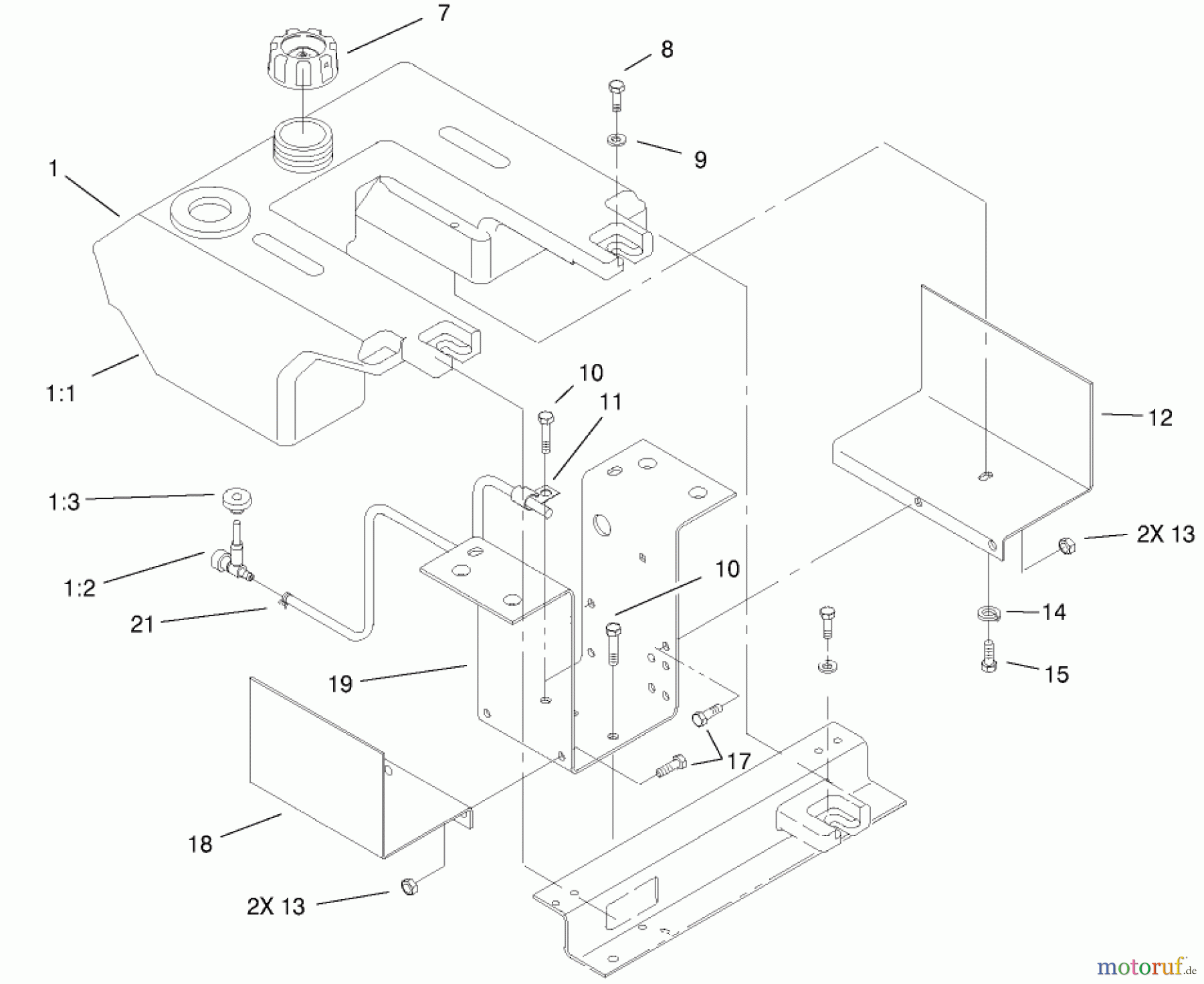 Toro Neu Mowers, Lawn & Garden Tractor Seite 1 73429 (312-8) - Toro 312-8 Garden Tractor, 2001 (210000001-210999999) FUEL TANK ASSEMBLY