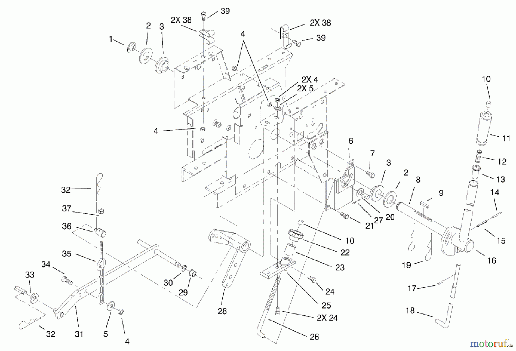 Toro Neu Mowers, Lawn & Garden Tractor Seite 1 73429 (312-8) - Toro 312-8 Garden Tractor, 2001 (210000001-210999999) MANUAL LIFT SYSTEM ASSEMBLY