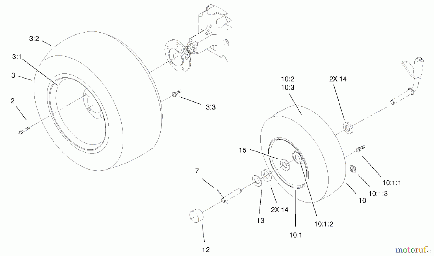  Toro Neu Mowers, Lawn & Garden Tractor Seite 1 73429 (312-8) - Toro 312-8 Garden Tractor, 2001 (210000001-210999999) WHEELS ASSEMBLY