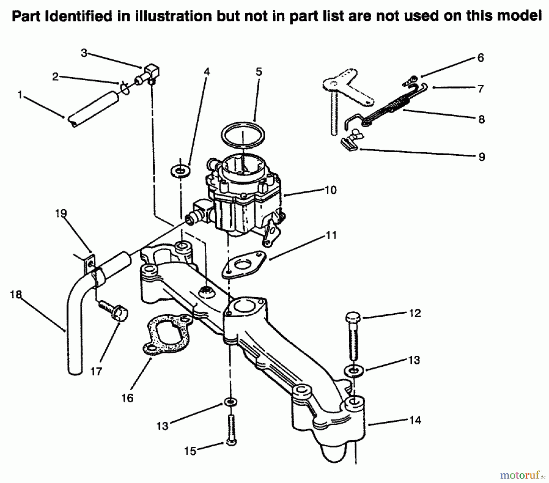 Toro Neu Mowers, Lawn & Garden Tractor Seite 1 73441 (416-8) - Toro 416-8 Garden Tractor, 1996 (69000001-69999999) INTAKE MANIFOLD & CARBURETOR