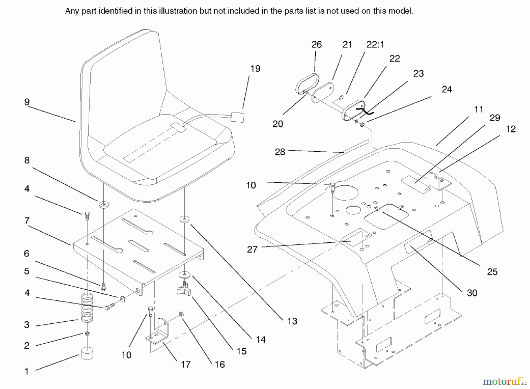  Toro Neu Mowers, Lawn & Garden Tractor Seite 1 73441 (416-8) - Toro 416-8 Garden Tractor, 1997 (7900001-7999999) FENDER, SEAT & TAIL LIGHTS