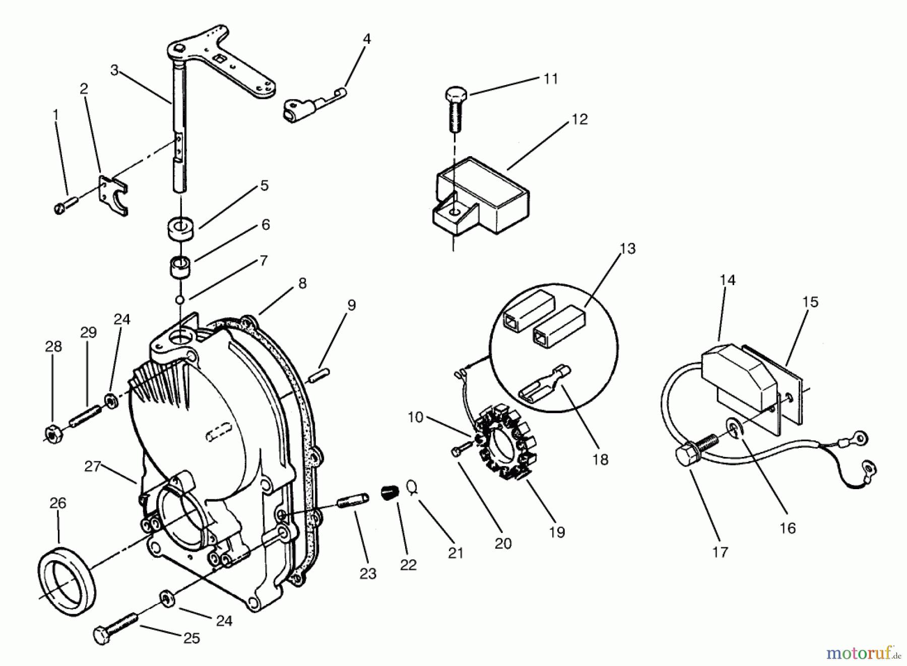  Toro Neu Mowers, Lawn & Garden Tractor Seite 1 73441 (416-8) - Toro 416-8 Garden Tractor, 1997 (7900001-7999999) GEAR CASE & IGNITION CONTROLS