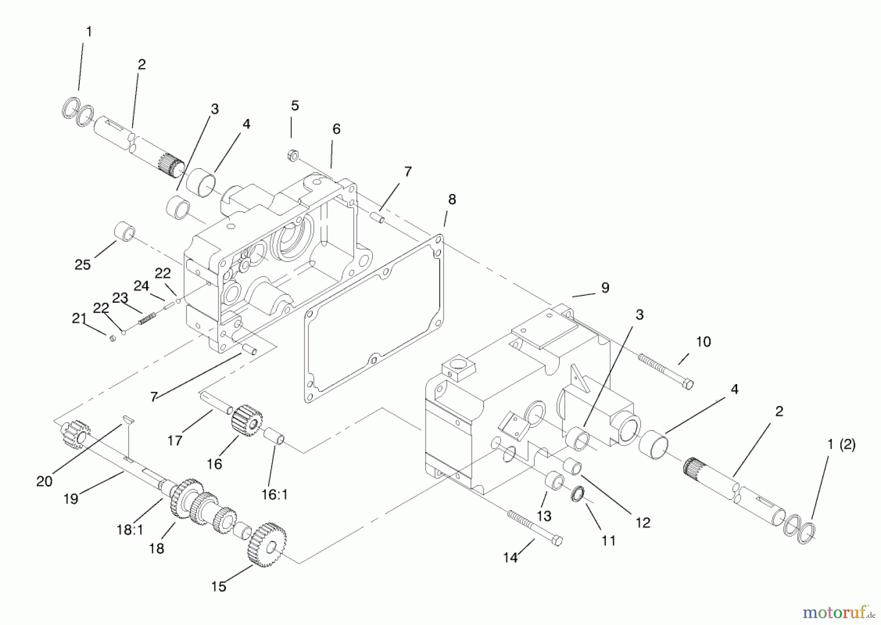 Toro Neu Mowers, Lawn & Garden Tractor Seite 1 73441 (416-8) - Toro 416-8 Garden Tractor, 1997 (7900001-7999999) TRANSMISSION 8-SPEED 8 PINION #1