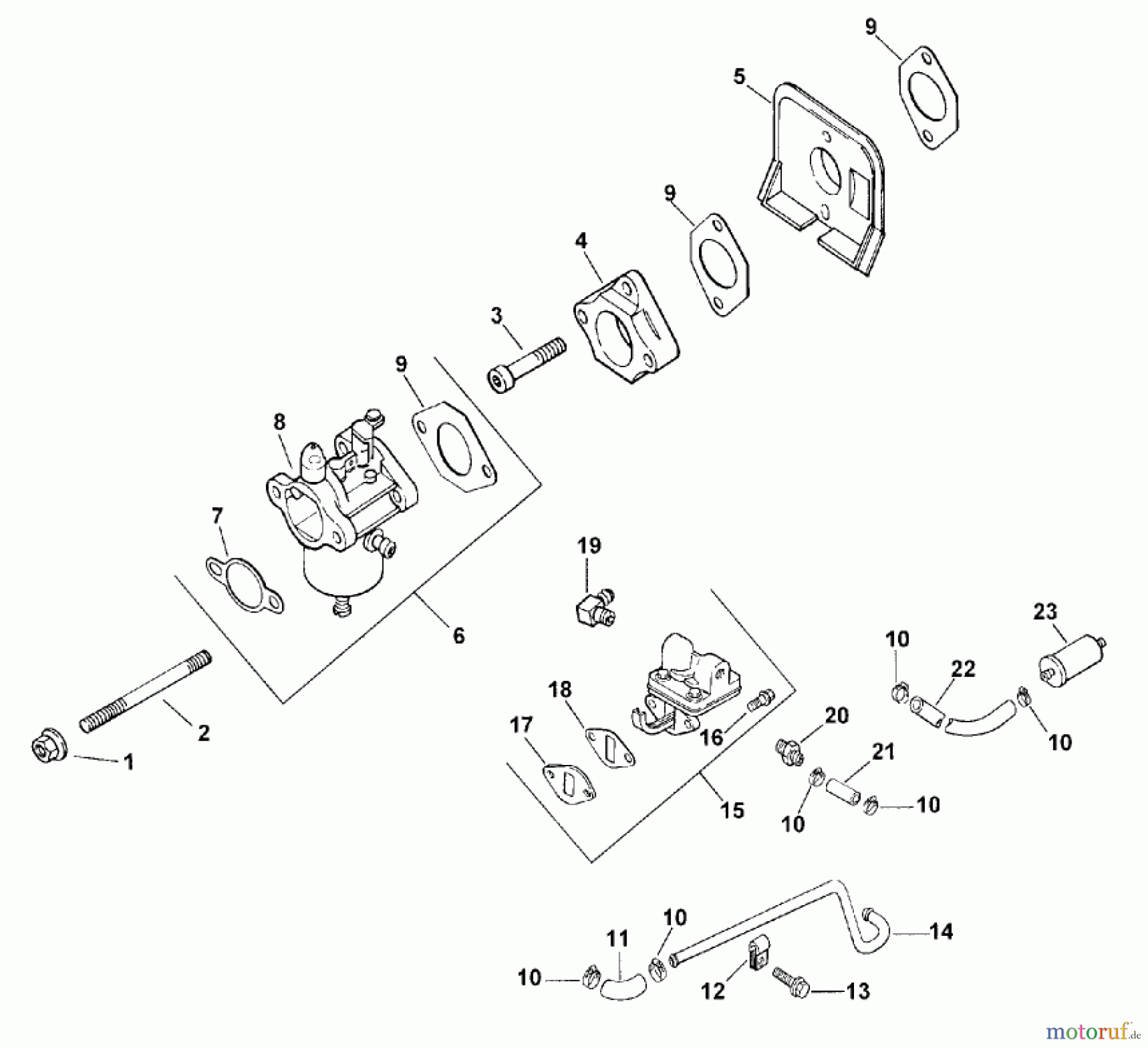Toro Neu Mowers, Lawn & Garden Tractor Seite 1 73448 (314-8) - Toro 314-8 Garden Tractor, 1998 (8900500-8999999) CARBURETOR & FUEL PUMP