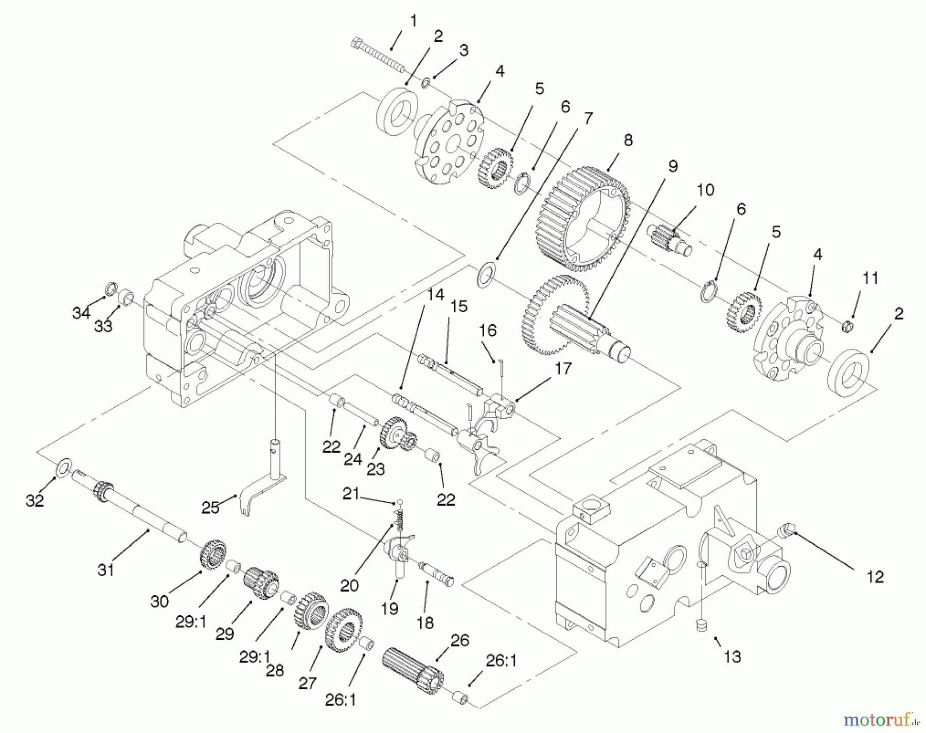  Toro Neu Mowers, Lawn & Garden Tractor Seite 1 73448 (314-8) - Toro 314-8 Garden Tractor, 1998 (8900500-8999999) TRANSMISSION 8-SPEED 8 PINION #2