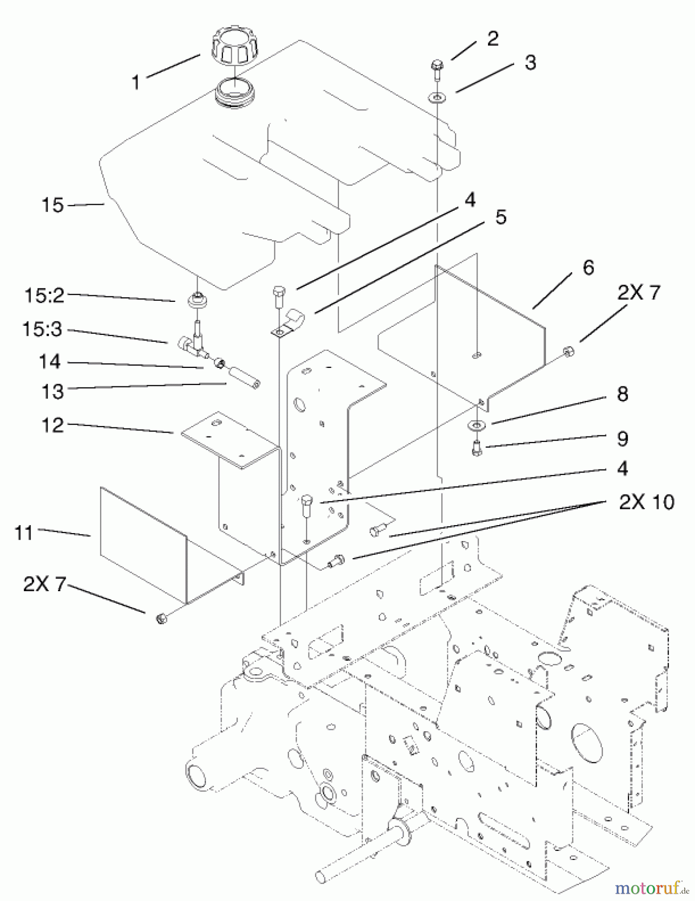 Toro Neu Mowers, Lawn & Garden Tractor Seite 1 73450 (315-8) - Toro 315-8 Garden Tractor, 2002 (220000001-220999999) FUEL TANK ASSEMBLY