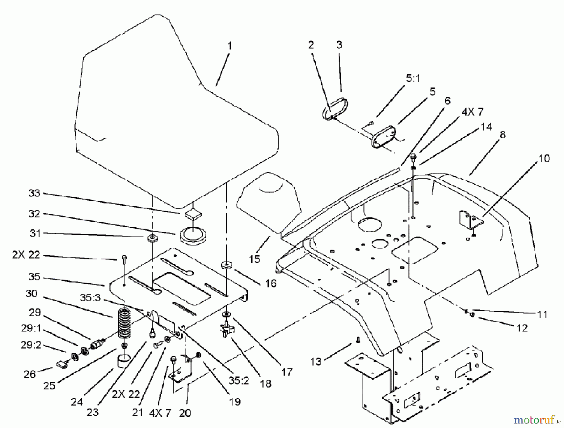 Toro Neu Mowers, Lawn & Garden Tractor Seite 1 73450 - Toro GT Classic Garden Tractor, 2007 (270000001-270999999) FENDER, SEAT AND TAIL LIGHT / REFLECTOR ASSEMBLY