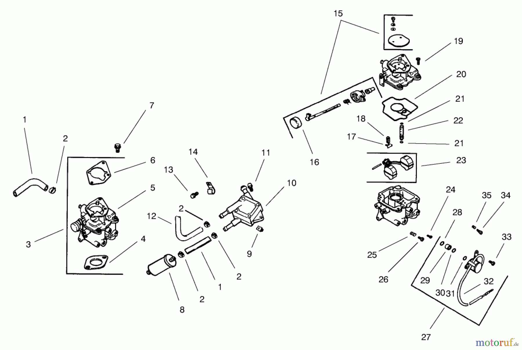 Toro Neu Mowers, Lawn & Garden Tractor Seite 1 73542 (520xi) - Toro 520xi Garden Tractor, 2000 (000000001-000999999) GROUP 8-FUEL SYSTEM (MODEL 73542 & 73570)