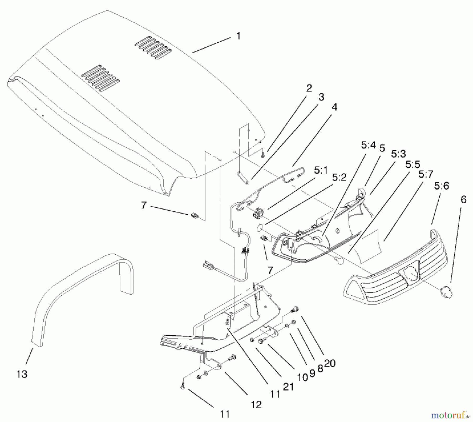 Toro Neu Mowers, Lawn & Garden Tractor Seite 1 73542 (520xi) - Toro 520xi Garden Tractor, 1999 (9900001-9999999) HOOD & HEADLIGHT ASSEMBLY
