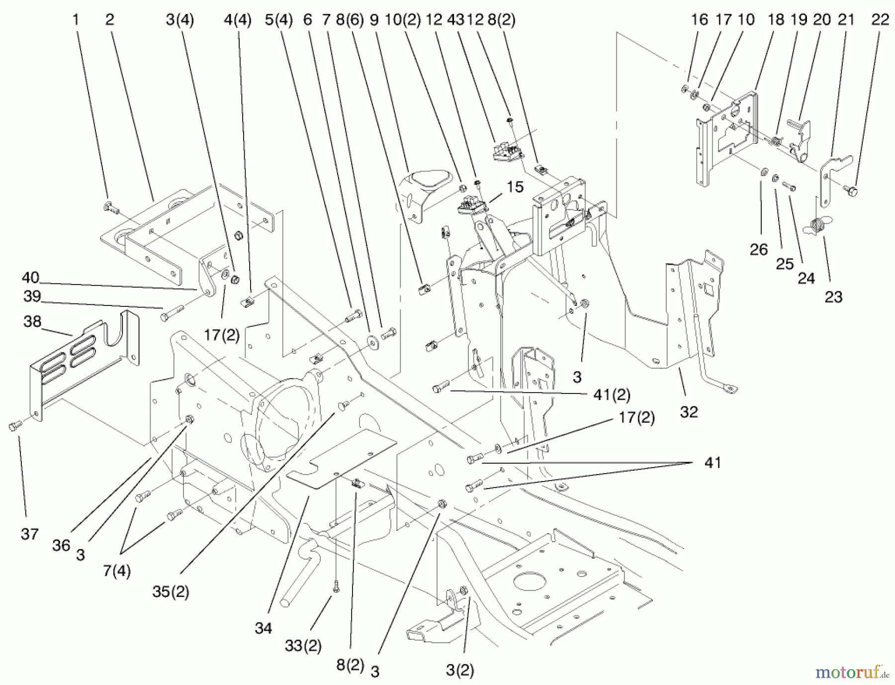 Toro Neu Mowers, Lawn & Garden Tractor Seite 1 73542 (520xi) - Toro 520xi Garden Tractor, 2000 (000000001-000999999) STEERING TOWER & FUEL TANK SUPPORT ASSEMBLY