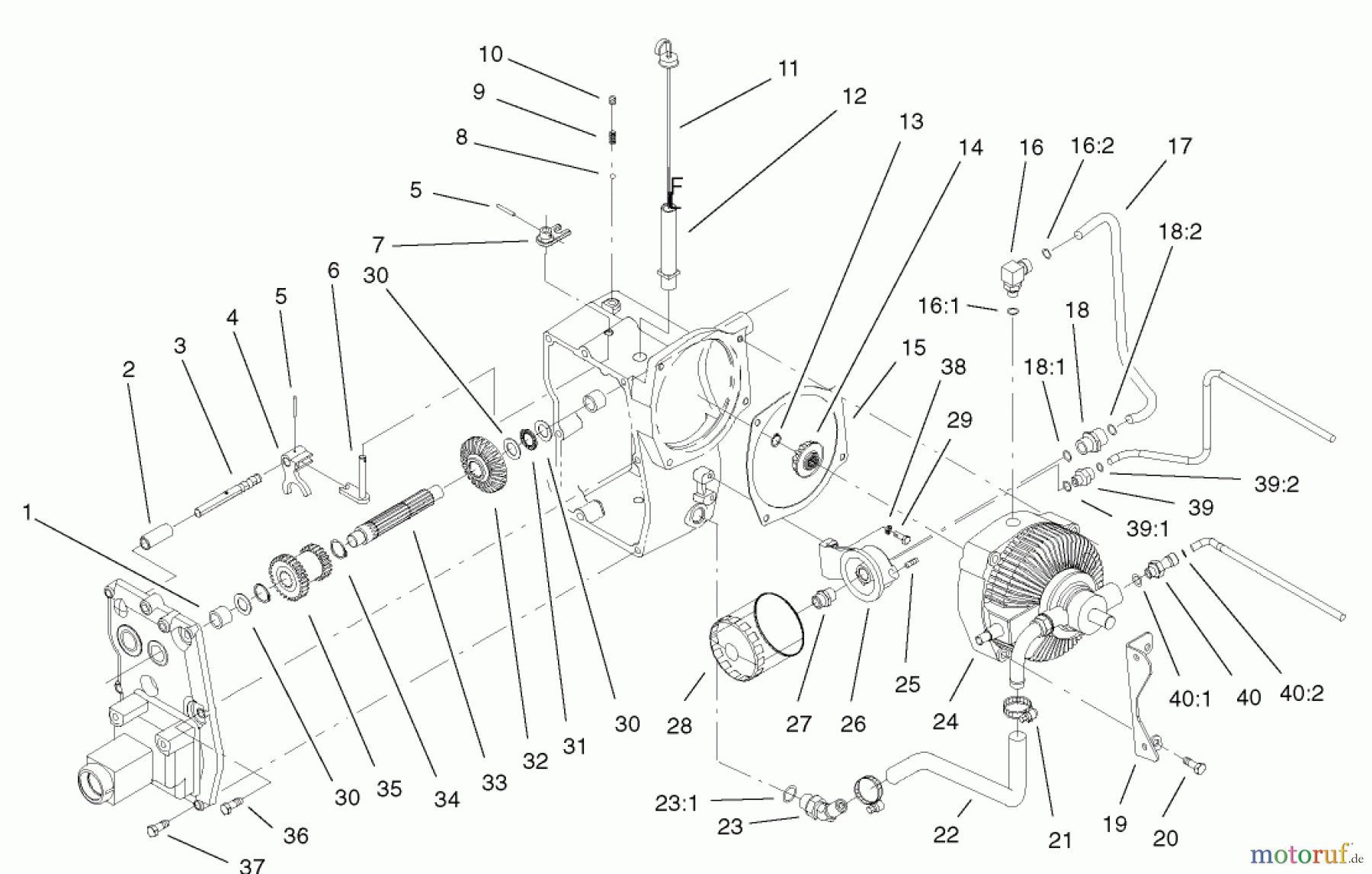 Toro Neu Mowers, Lawn & Garden Tractor Seite 1 73570 (520xi) - Toro 520xi Garden Tractor, 2002 (220000001-220999999) HYDRO TRANS AXLE ASSEMBLY