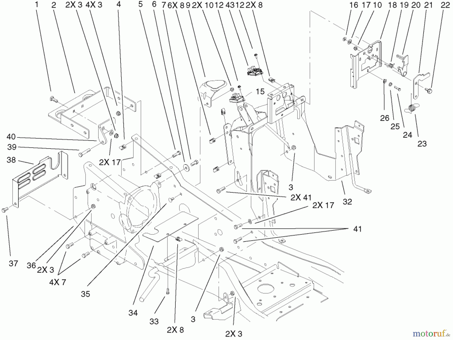 Toro Neu Mowers, Lawn & Garden Tractor Seite 1 73570 (520xi) - Toro 520xi Garden Tractor, 2002 (220000001-220999999) STEERING TOWER & FUEL TANK SUPPORTS ASSEMBLY