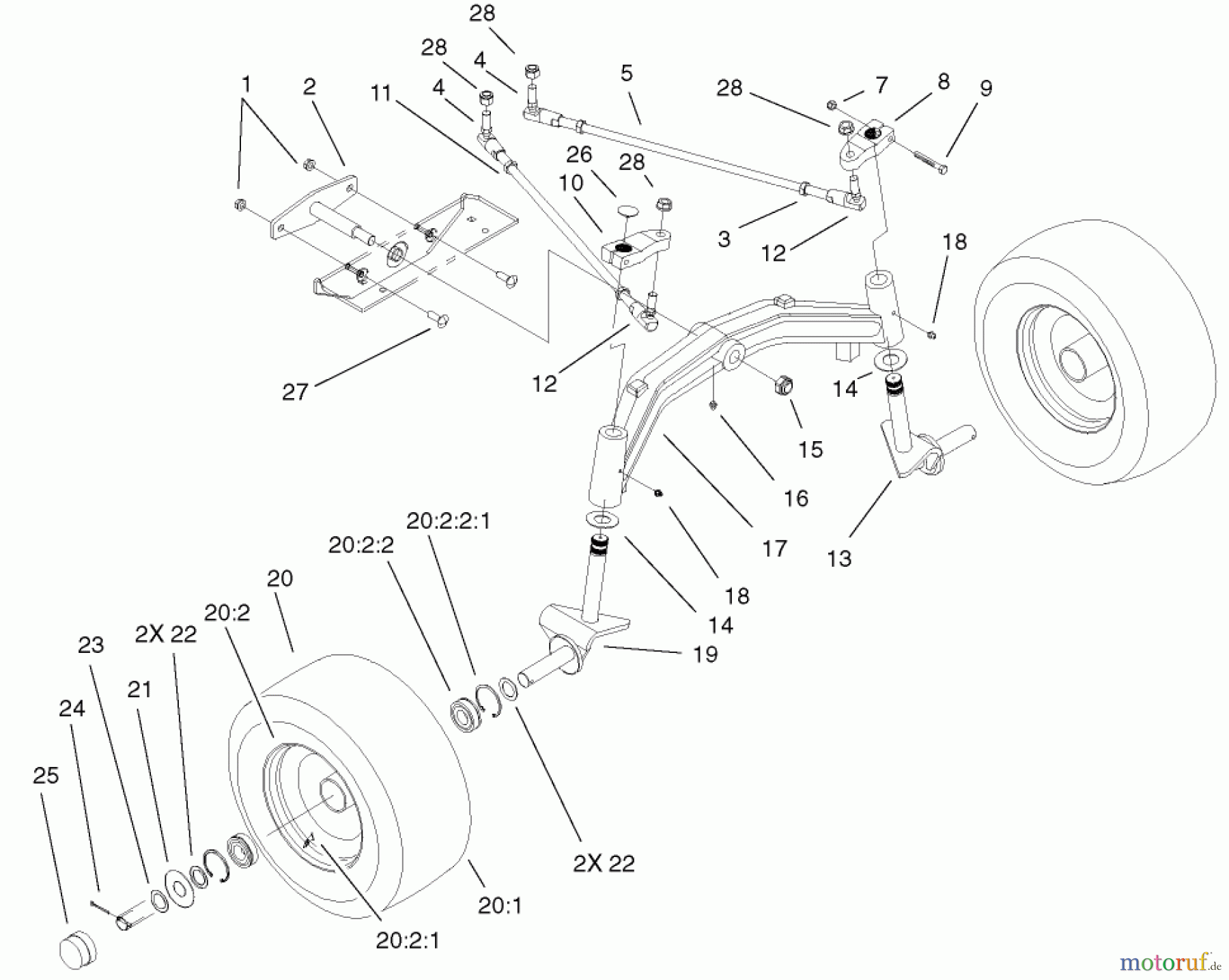 Toro Neu Mowers, Lawn & Garden Tractor Seite 1 73570 (520xi) - Toro 520xi Garden Tractor, 2002 (220000001-220999999) TIE RODS, SPINDLE & FRONT AXLE ASSEMBLY