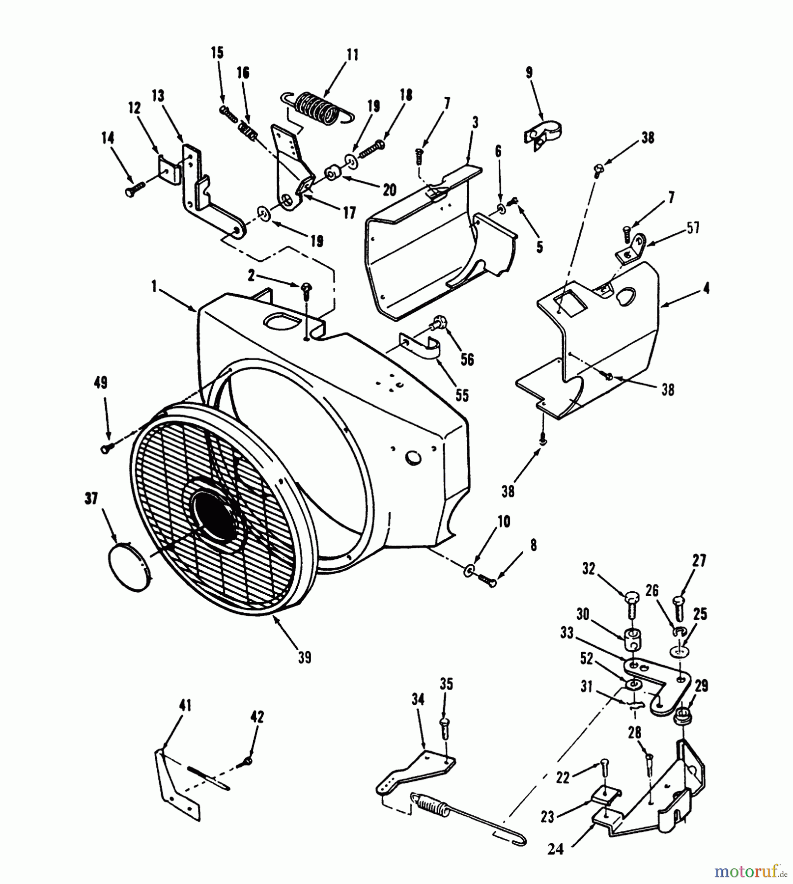 Toro Neu Mowers, Lawn & Garden Tractor Seite 1 73501 (520-H) - Toro 520-H Garden Tractor, 1993 (39000001-39999999) BLOWER HOUSING AND GOVERNOR