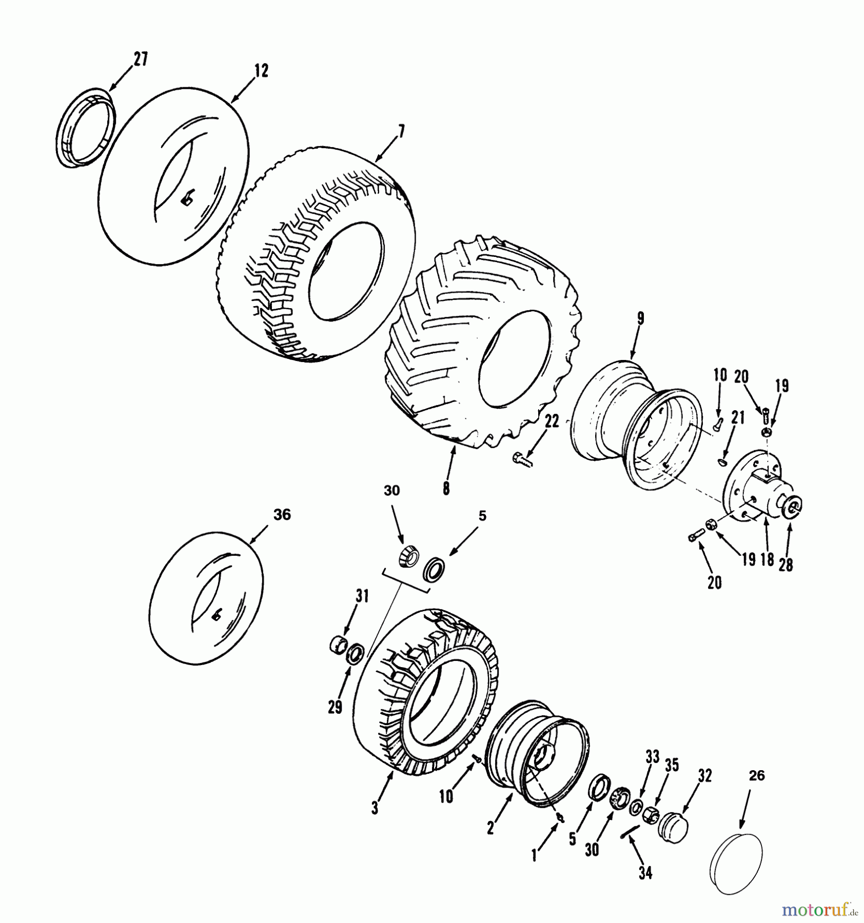 Toro Neu Mowers, Lawn & Garden Tractor Seite 1 73501 (520-H) - Toro 520-H Garden Tractor, 1993 (39000001-39999999) WHEEL AND TIRES