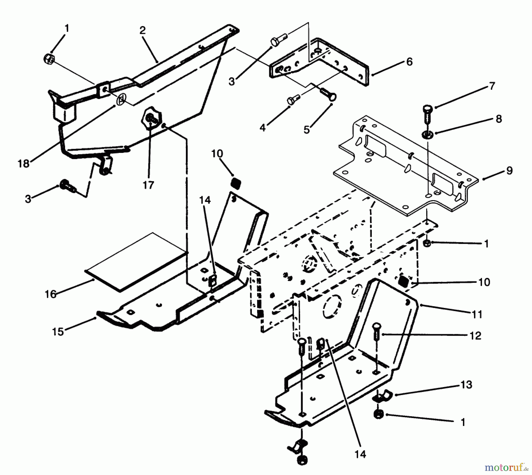 Toro Neu Mowers, Lawn & Garden Tractor Seite 1 73501 (520-H) - Toro 520-H Garden Tractor, 1994 (49000001-49999999) BELT GUARD AND FOOTREST ASSEMBLY