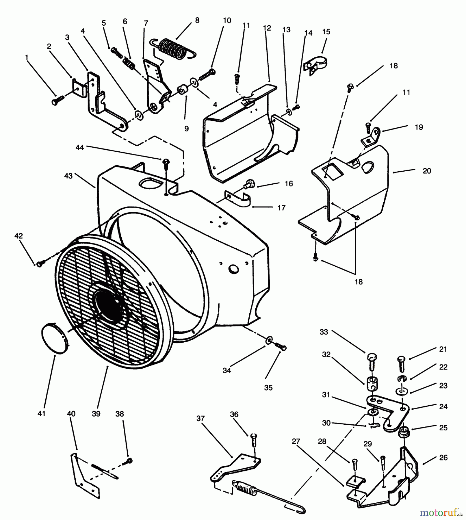 Toro Neu Mowers, Lawn & Garden Tractor Seite 1 73501 (520-H) - Toro 520-H Garden Tractor, 1994 (49000001-49999999) BLOWER HOUSING AND GOVERNOR
