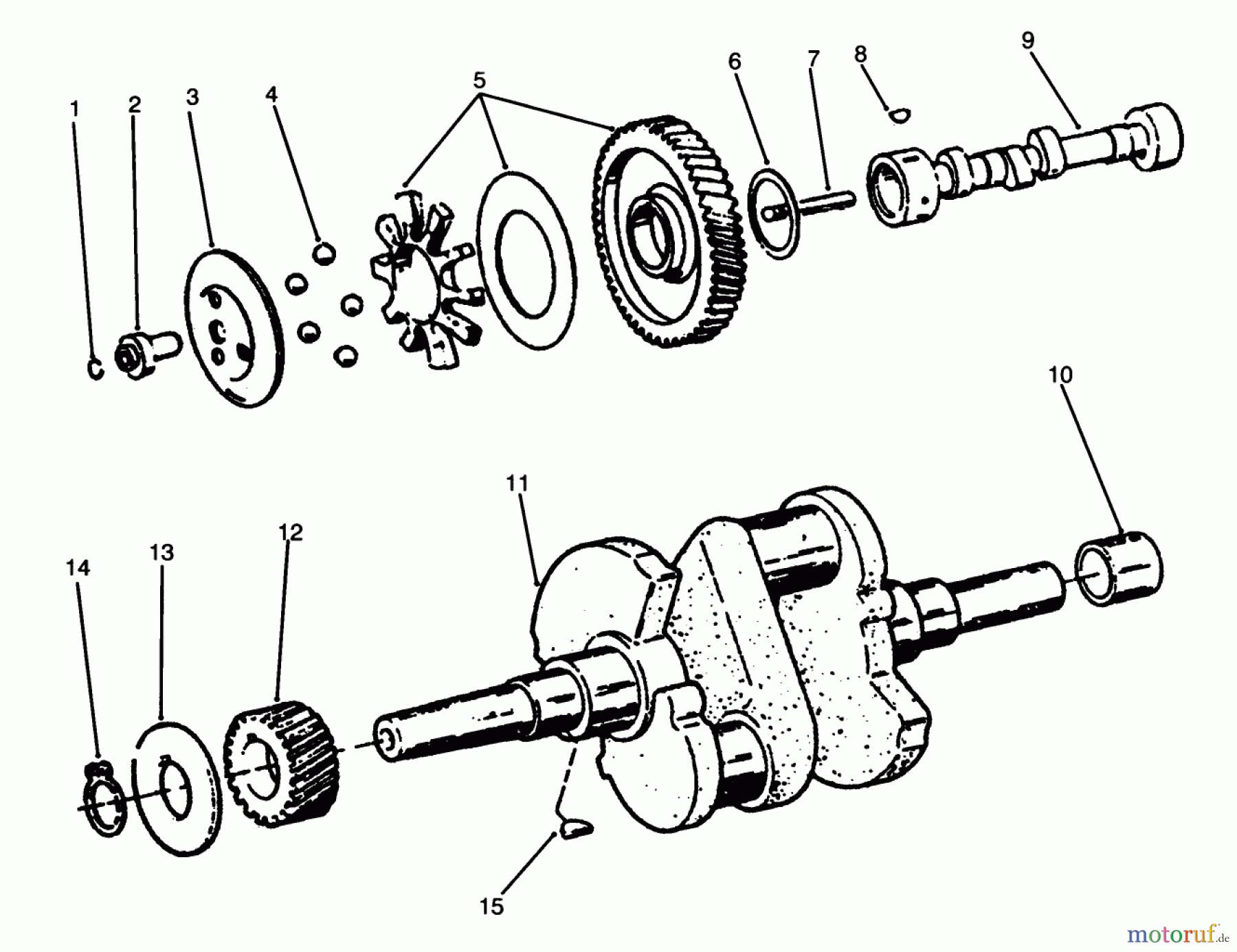 Toro Neu Mowers, Lawn & Garden Tractor Seite 1 73501 (520-H) - Toro 520-H Garden Tractor, 1994 (49000001-49999999) CAMSHAFT & CRANKSHAFT