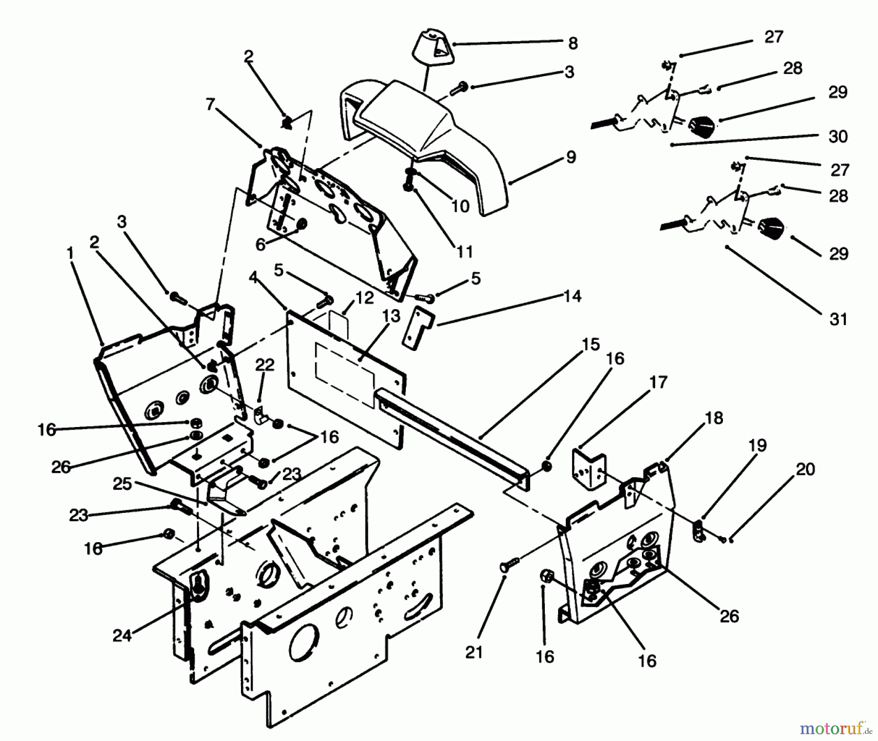 Toro Neu Mowers, Lawn & Garden Tractor Seite 1 73501 (520-H) - Toro 520-H Garden Tractor, 1994 (49000001-49999999) DASH AND SIDE PANELS ASSEMBLY