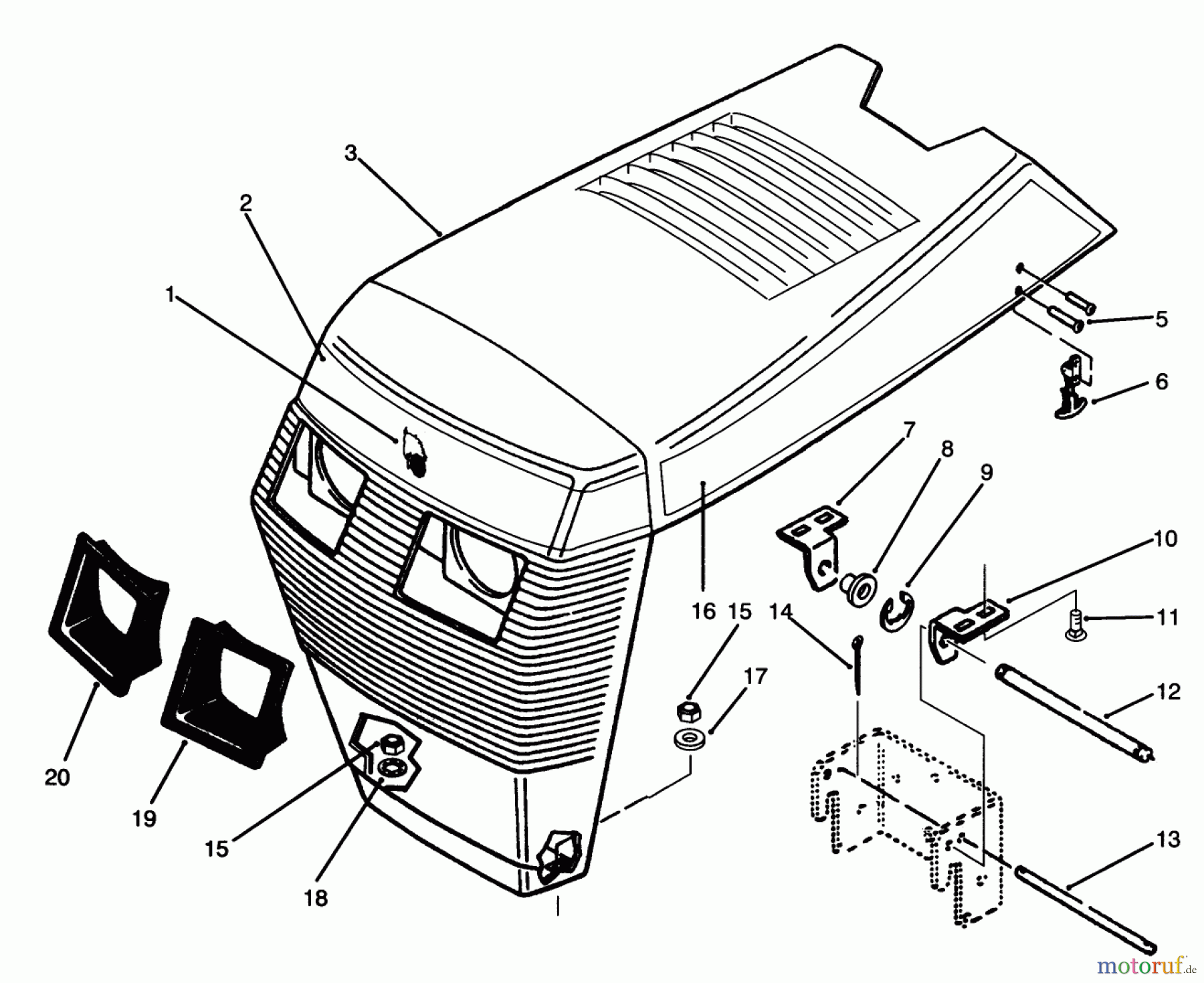 Toro Neu Mowers, Lawn & Garden Tractor Seite 1 73501 (520-H) - Toro 520-H Garden Tractor, 1994 (49000001-49999999) HOOD ASSEMBLY