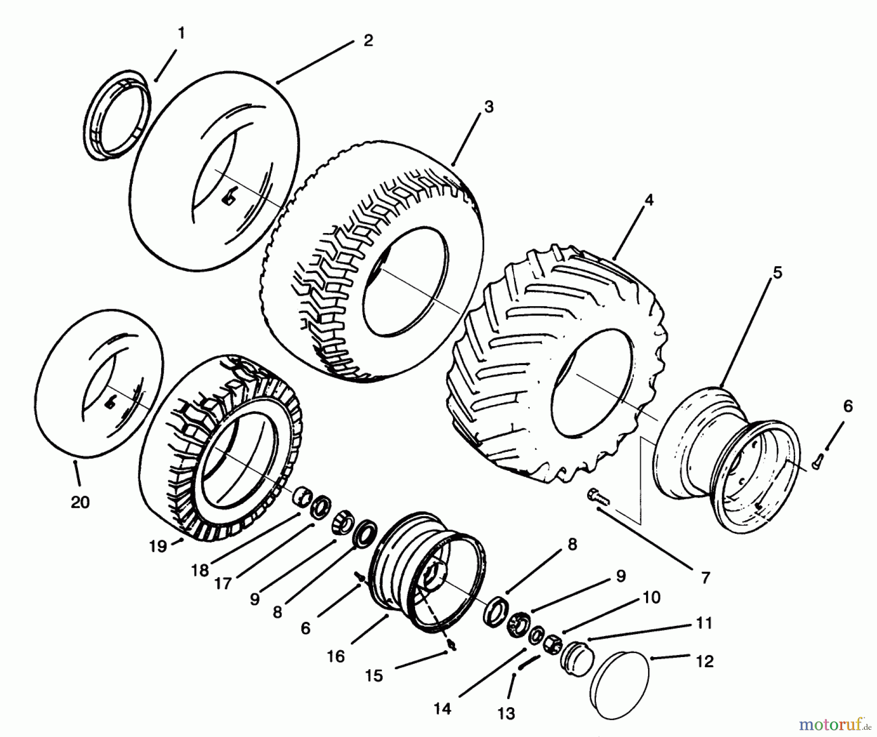 Toro Neu Mowers, Lawn & Garden Tractor Seite 1 73501 (520-H) - Toro 520-H Garden Tractor, 1994 (49000001-49999999) WHEELS AND TIRES