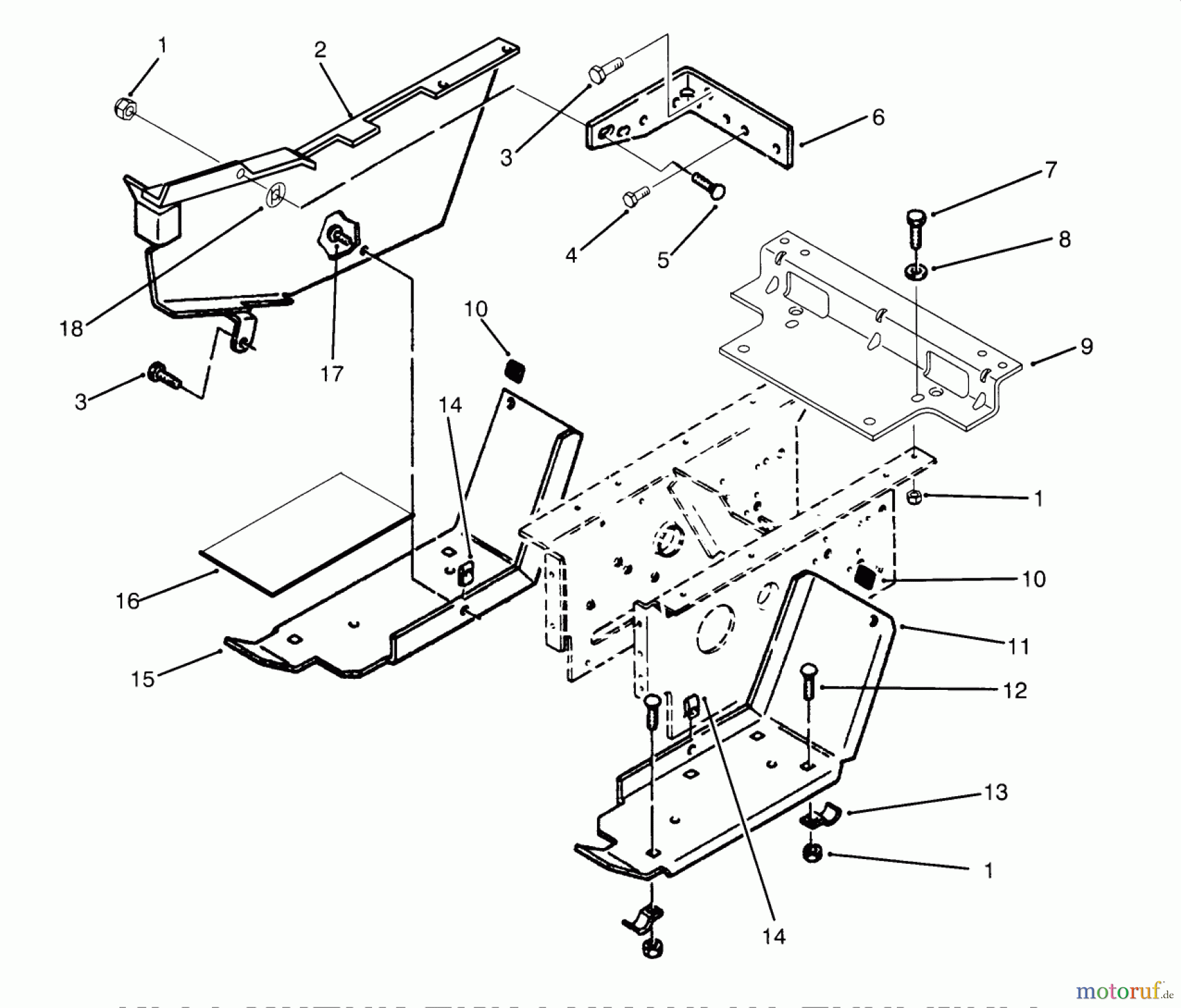 Toro Neu Mowers, Lawn & Garden Tractor Seite 1 73501 (520-H) - Toro 520-H Garden Tractor, 1995 (59000412-59002868) BELT GUARD AND FOOTREST ASSEMBLY