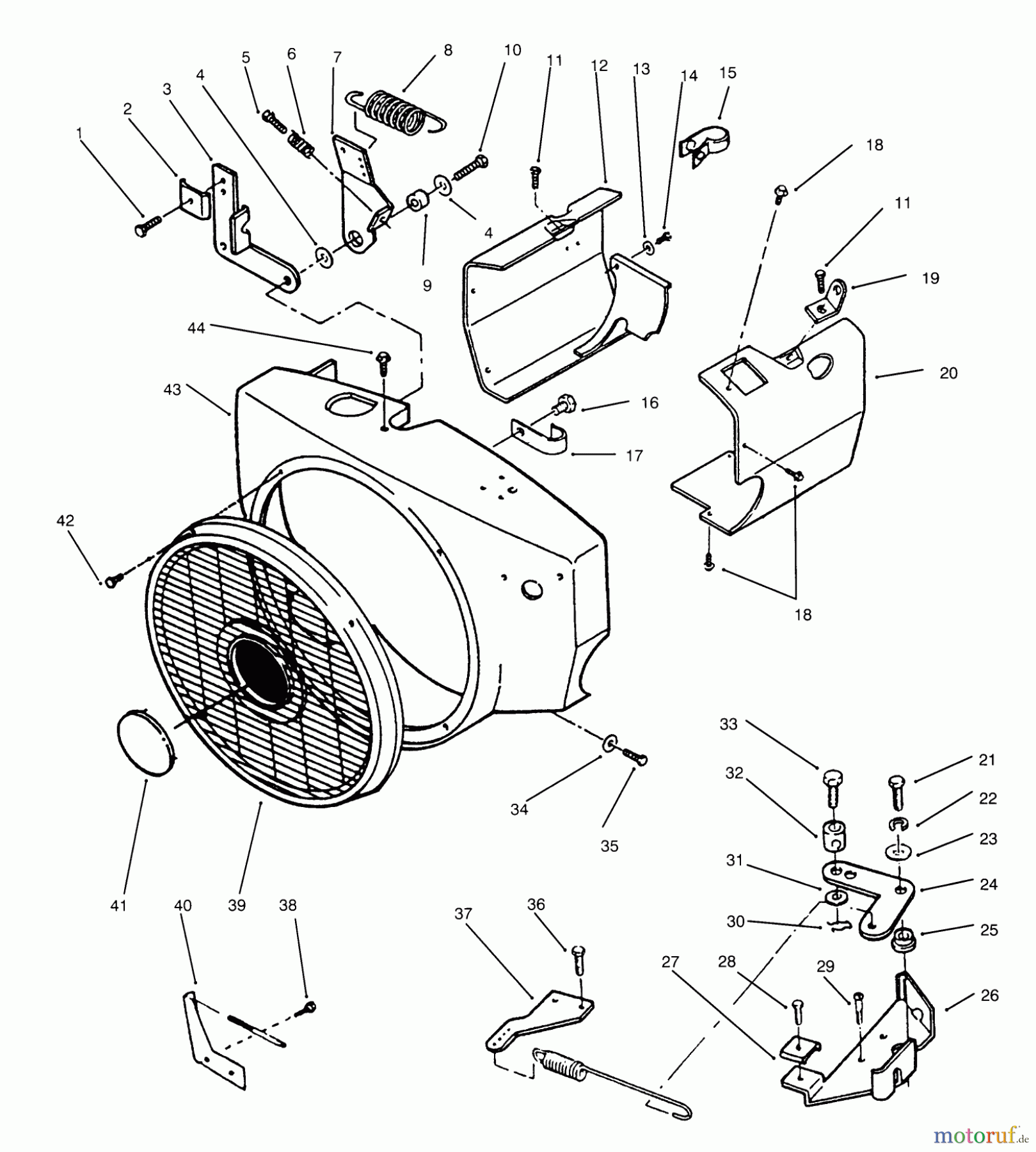 Toro Neu Mowers, Lawn & Garden Tractor Seite 1 73501 (520-H) - Toro 520-H Garden Tractor, 1995 (59000412-59002868) BLOWER HOUSING AND GOVERNOR