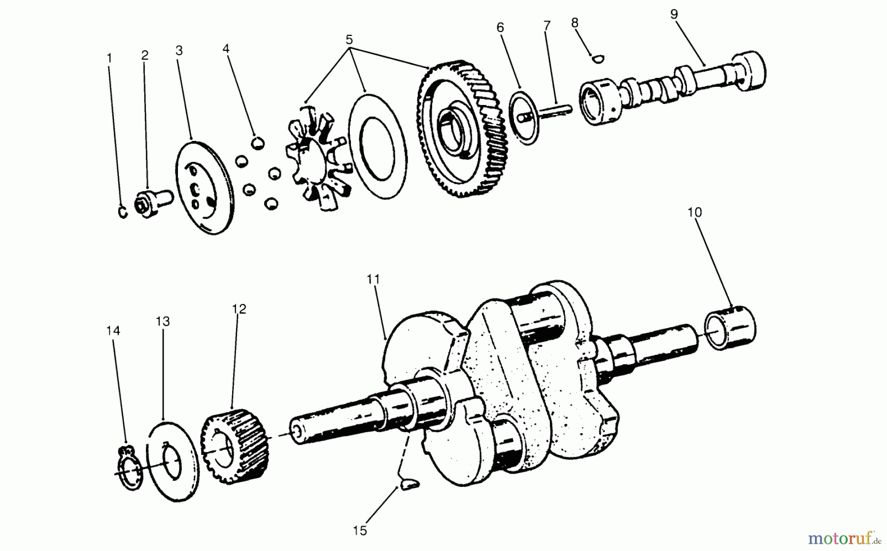 Toro Neu Mowers, Lawn & Garden Tractor Seite 1 73501 (520-H) - Toro 520-H Garden Tractor, 1995 (59000412-59002868) CAMSHAFT & CRANKSHAFT