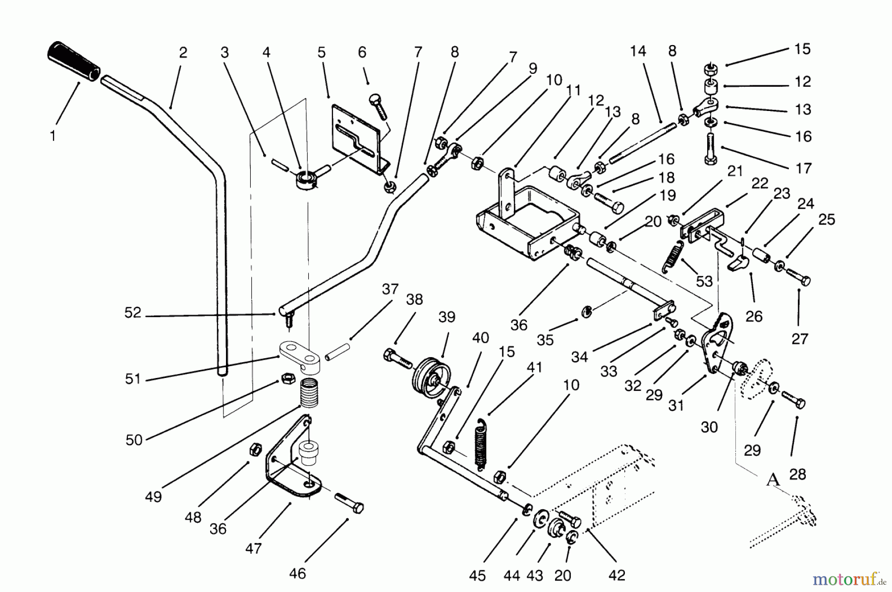  Toro Neu Mowers, Lawn & Garden Tractor Seite 1 73501 (520-H) - Toro 520-H Garden Tractor, 1995 (59000412-59002868) CLUTCH, BRAKE AND MOTION CONTROL LINKAGE