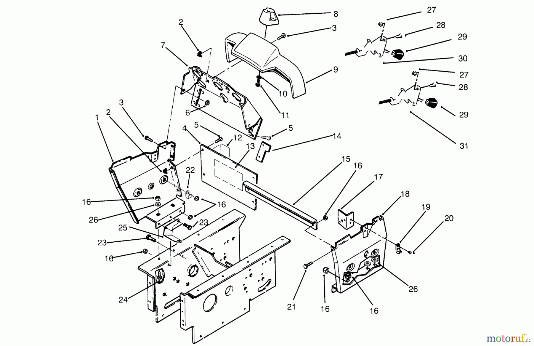  Toro Neu Mowers, Lawn & Garden Tractor Seite 1 73501 (520-H) - Toro 520-H Garden Tractor, 1995 (59000412-59002868) DASH AND SIDE PANELS ASSEMBLY