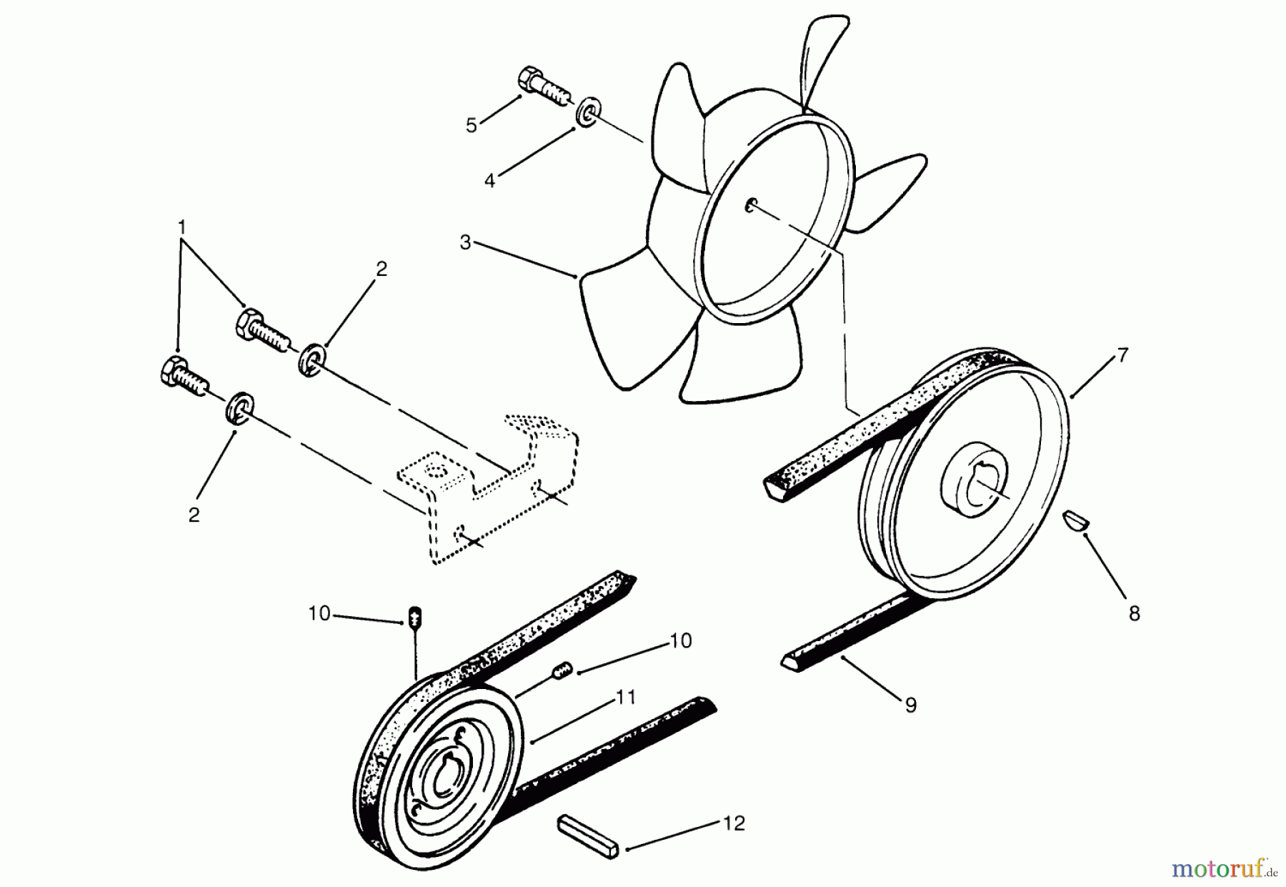Toro Neu Mowers, Lawn & Garden Tractor Seite 1 73501 (520-H) - Toro 520-H Garden Tractor, 1995 (59000412-59002868) DRIVE BELT AND PULLEYS