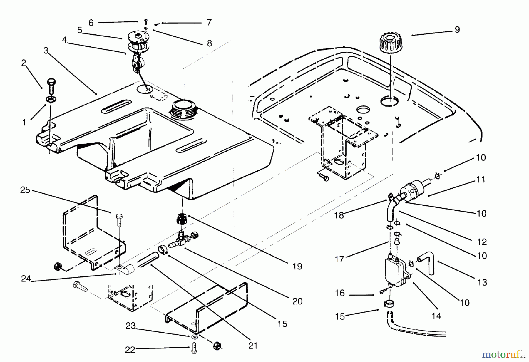 Toro Neu Mowers, Lawn & Garden Tractor Seite 1 73501 (520-H) - Toro 520-H Garden Tractor, 1995 (59000412-59002868) FUEL TANK AND FUEL PUMP