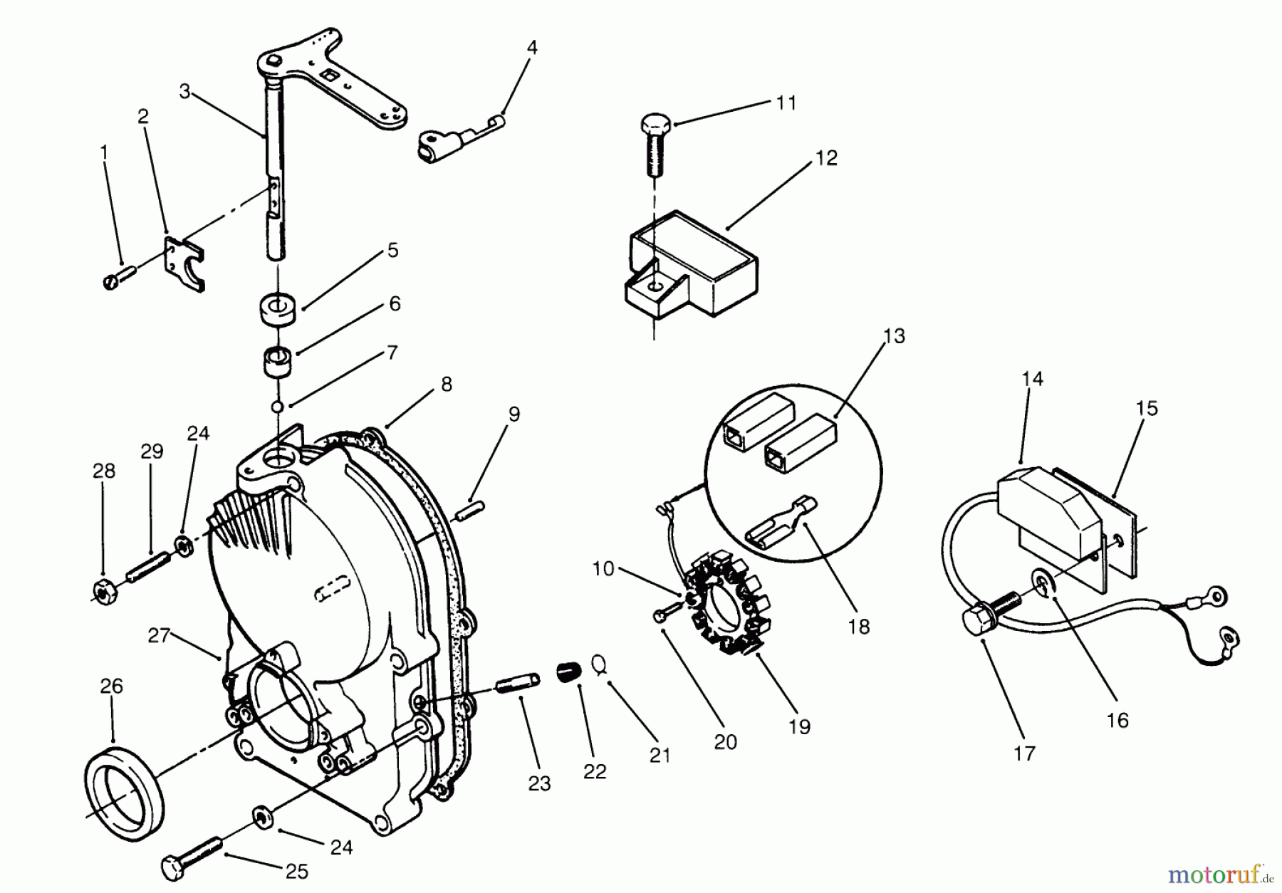Toro Neu Mowers, Lawn & Garden Tractor Seite 1 73501 (520-H) - Toro 520-H Garden Tractor, 1995 (59000412-59002868) GEARCASE & IGNITION CONTROLS